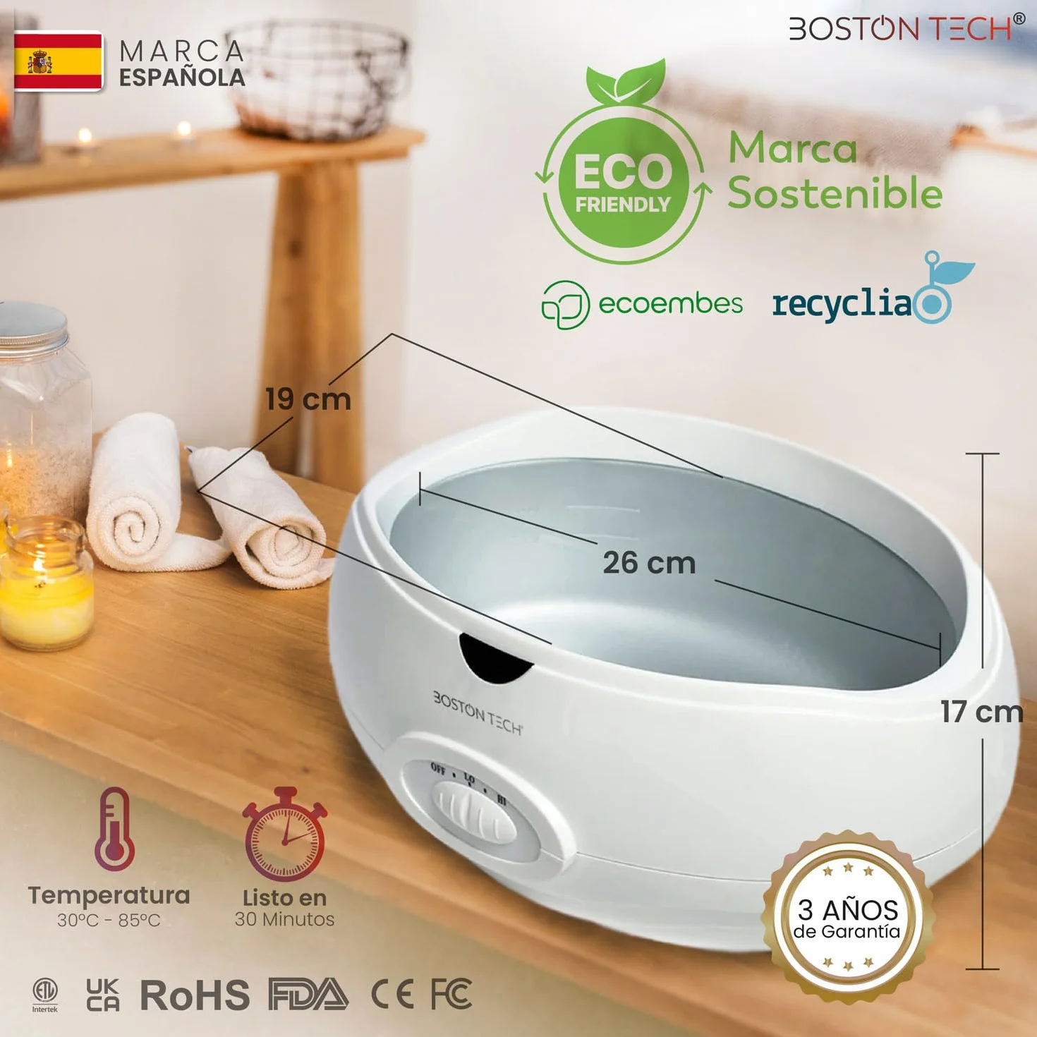 Boston Tech Baño de Parafina para Manos 3L Alivia Dolor Muscular Artrosis Hidrata Revitaliza Piel