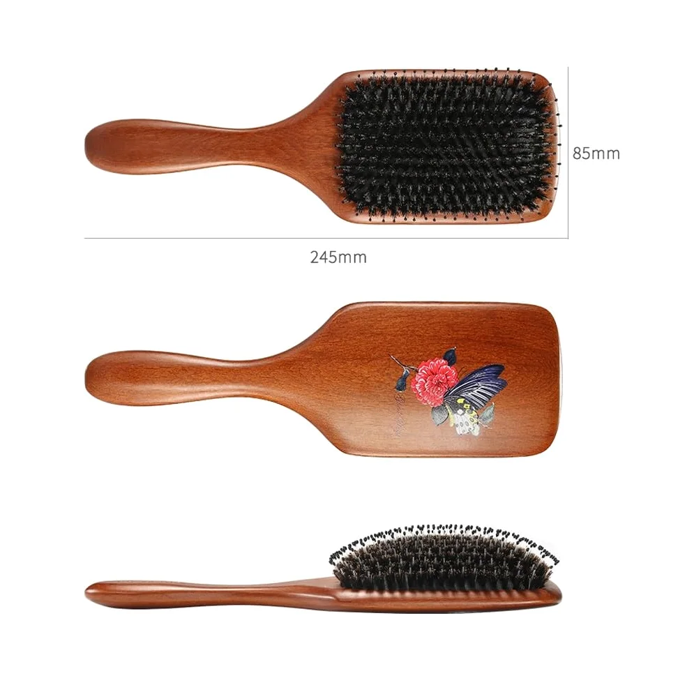 Cepillo de pelo de cerdas de jabalí para mujeres y hombres, cepillo de cerdas naturales suaves para cabello fino y fino, restaura el brillo y la textura
