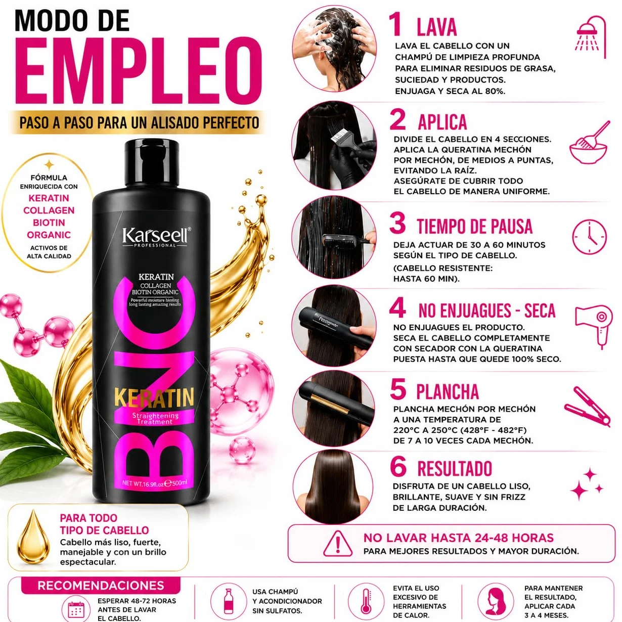 Karseell MACA CARE SYSTEM Queratina Alisadora Sin Formol Alisado Brasileño Profesional 500ml
