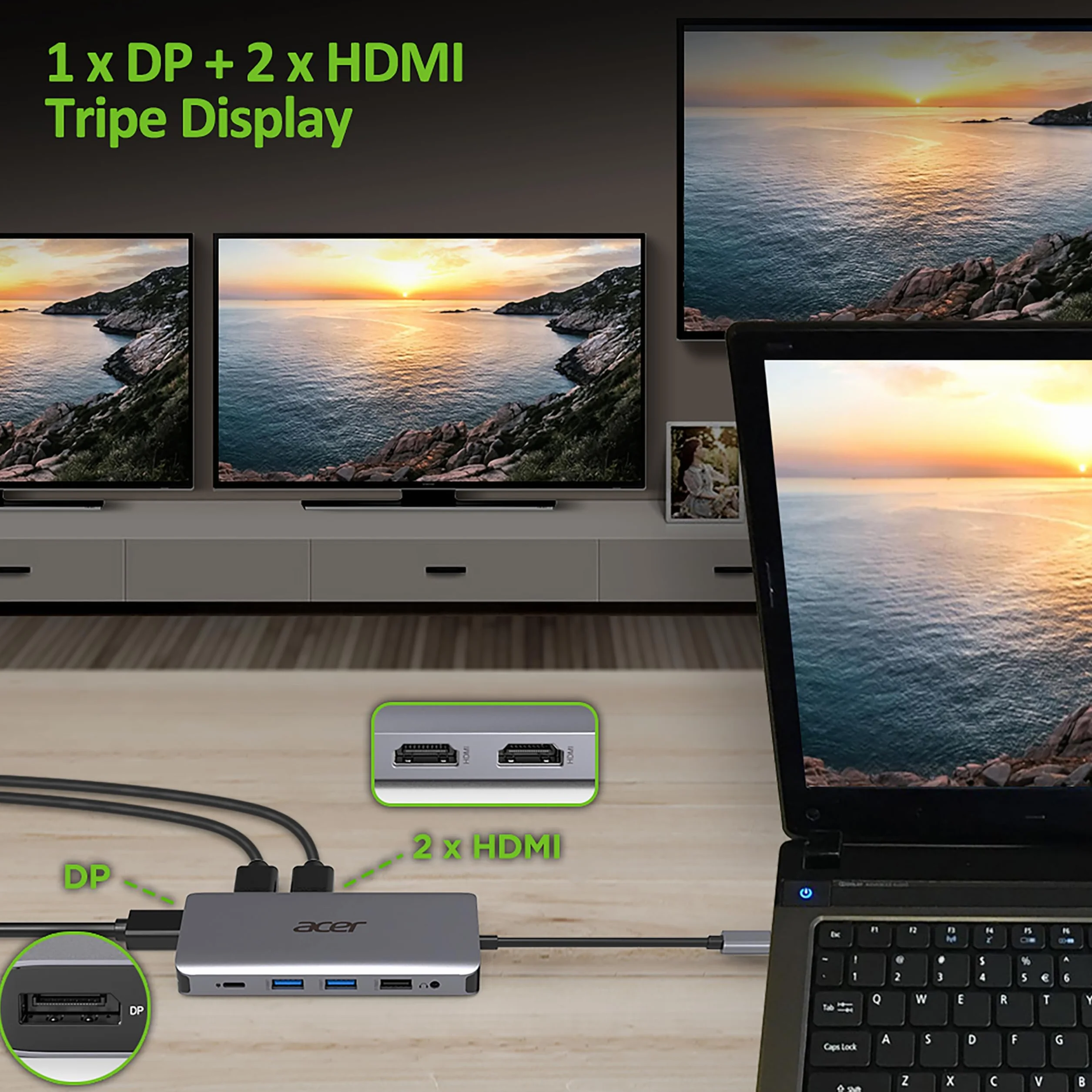 Acer Docking Station 12 w 1 USB-C USB HDMI DP RJ45 Srebrny