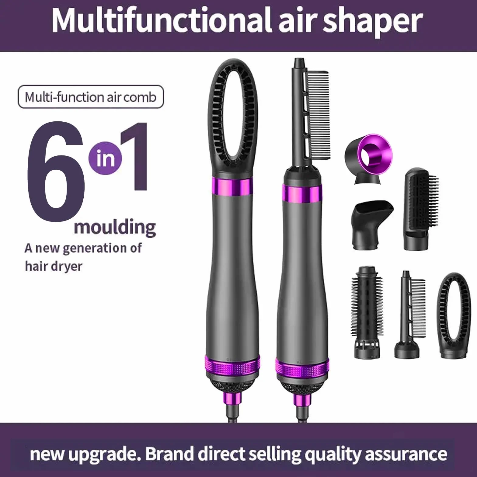 Cepillo de Aire Caliente Air Styler Set, Moldeador de Pelo con Tecnología Ion, 3 Temperaturas, 5 Cabezales, Negro