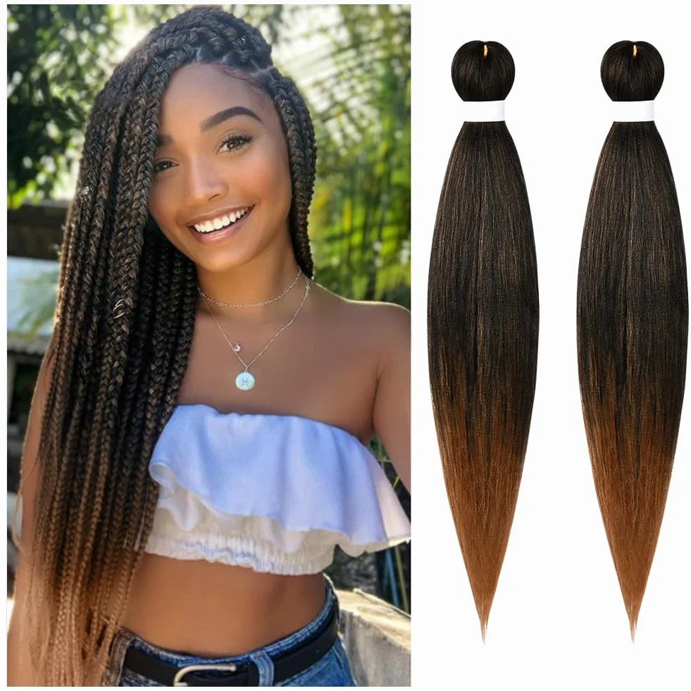 Aomig Extensiones para Trenzas, 2 * 25" Pelo Sintético Trenzas Africanas, Braiding Twist Crochet Hair Postizas, Marrón Ocre
