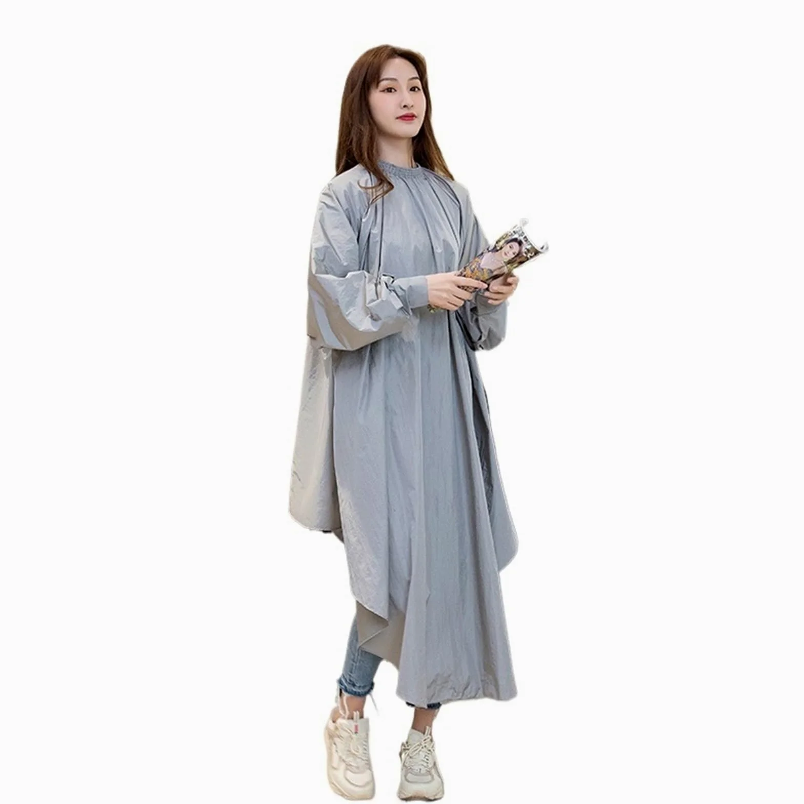 Tela para Cortar El Pelo Capa de Pelo de Manga Larga, puño con Gancho y Bucle, Corte de Pelo, Tela for Cliente, Capa de Corte de Pelo, Delantal, Vestido Capa Peluqueria(Gray)