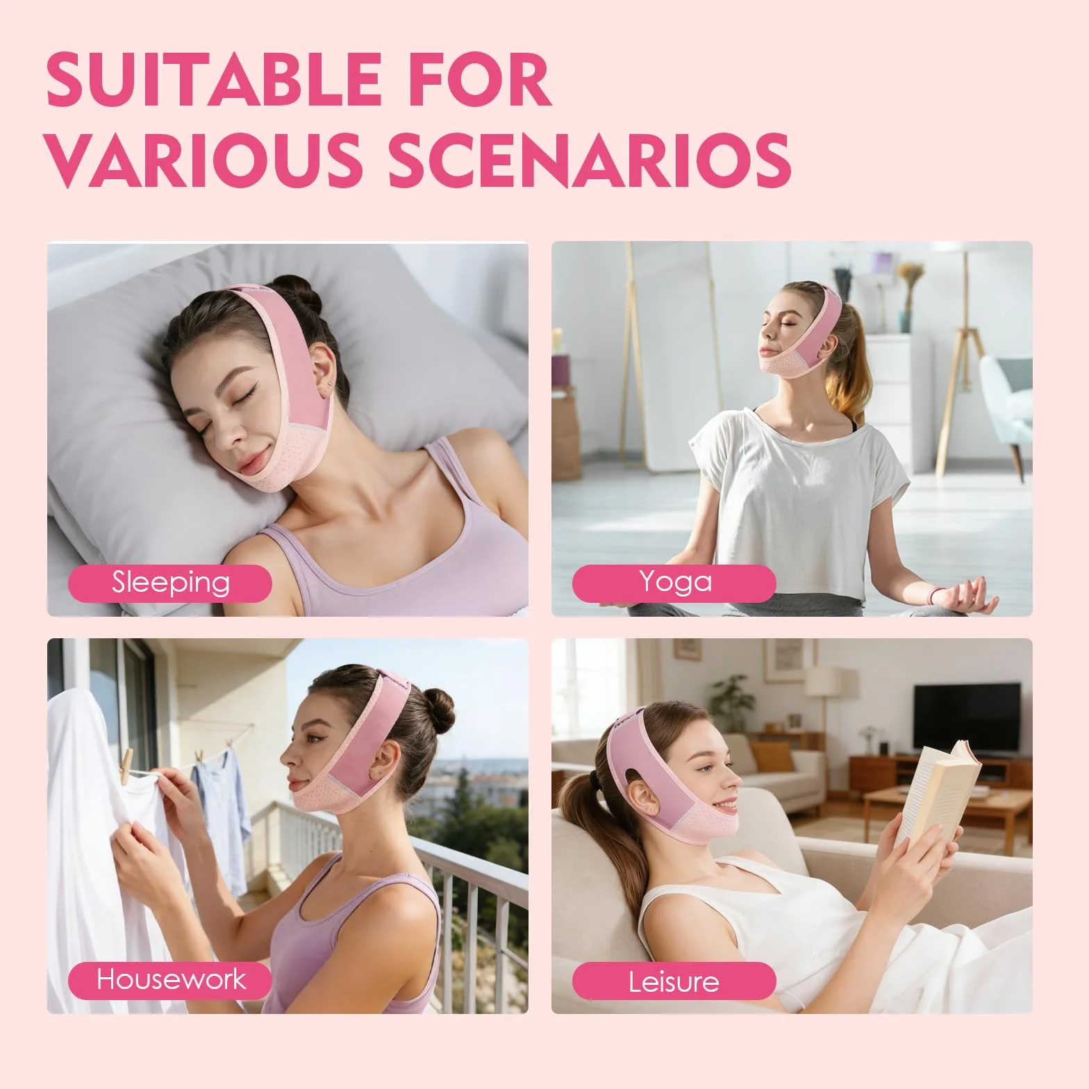 V Line Lifting Mask Faja Facial Reductor Doble Barbilla Reutilizable Correa Adelgazante Banda Ajuste Cara V Liftings Reafirmante Rosa