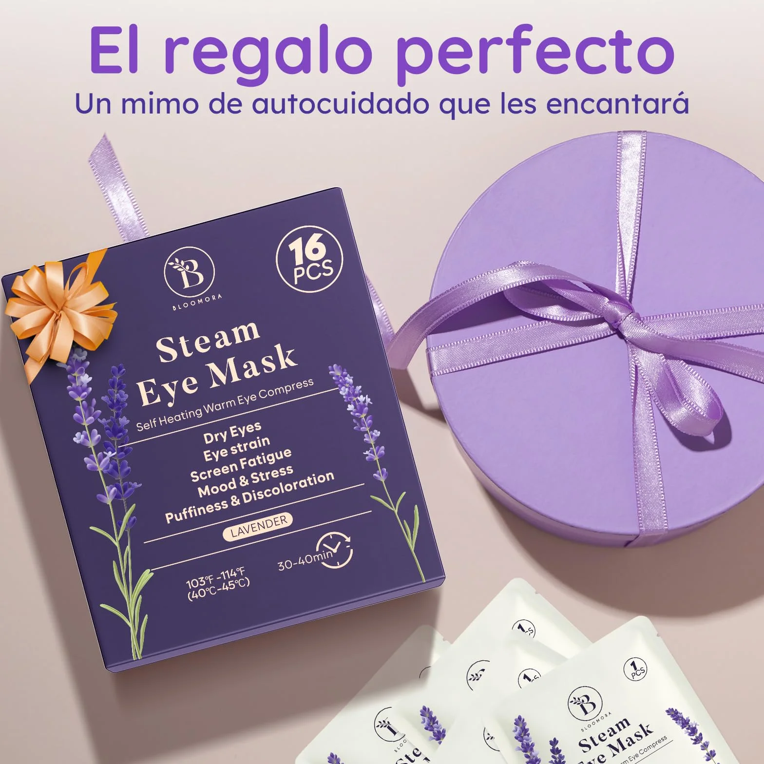 Antifaz Ojos Secos con Lavanda, Máscara Caliente Vapor Desechable para Dormir y Viajar