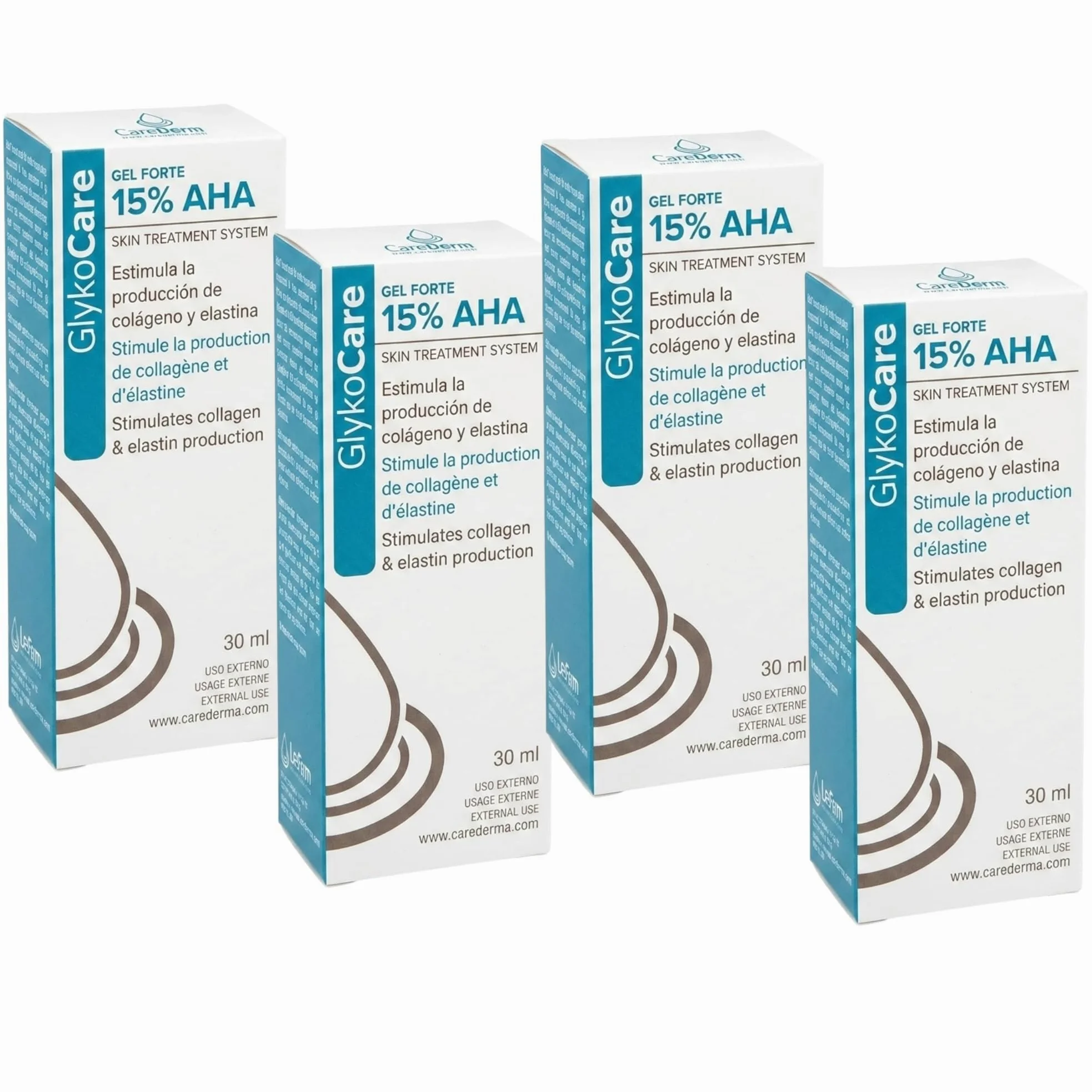 Glykocare Gel Forte 15% Pack | Con Ácido Glicólico 15% | Renovación Cutánea | Con Ácido Salicílico, Ácido Tranexámico, Ácido Láctico y Vitamina E | Ayuda a Mejorar Textura (X4)