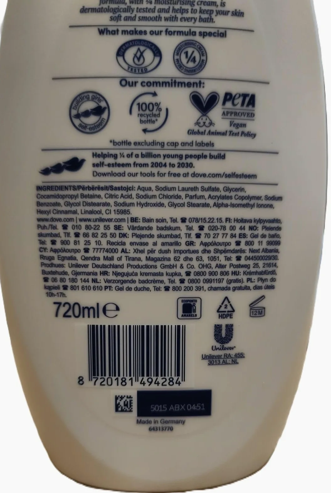 Dove Caring Bath - Gel de ducha (6 unidades, 720 ml)