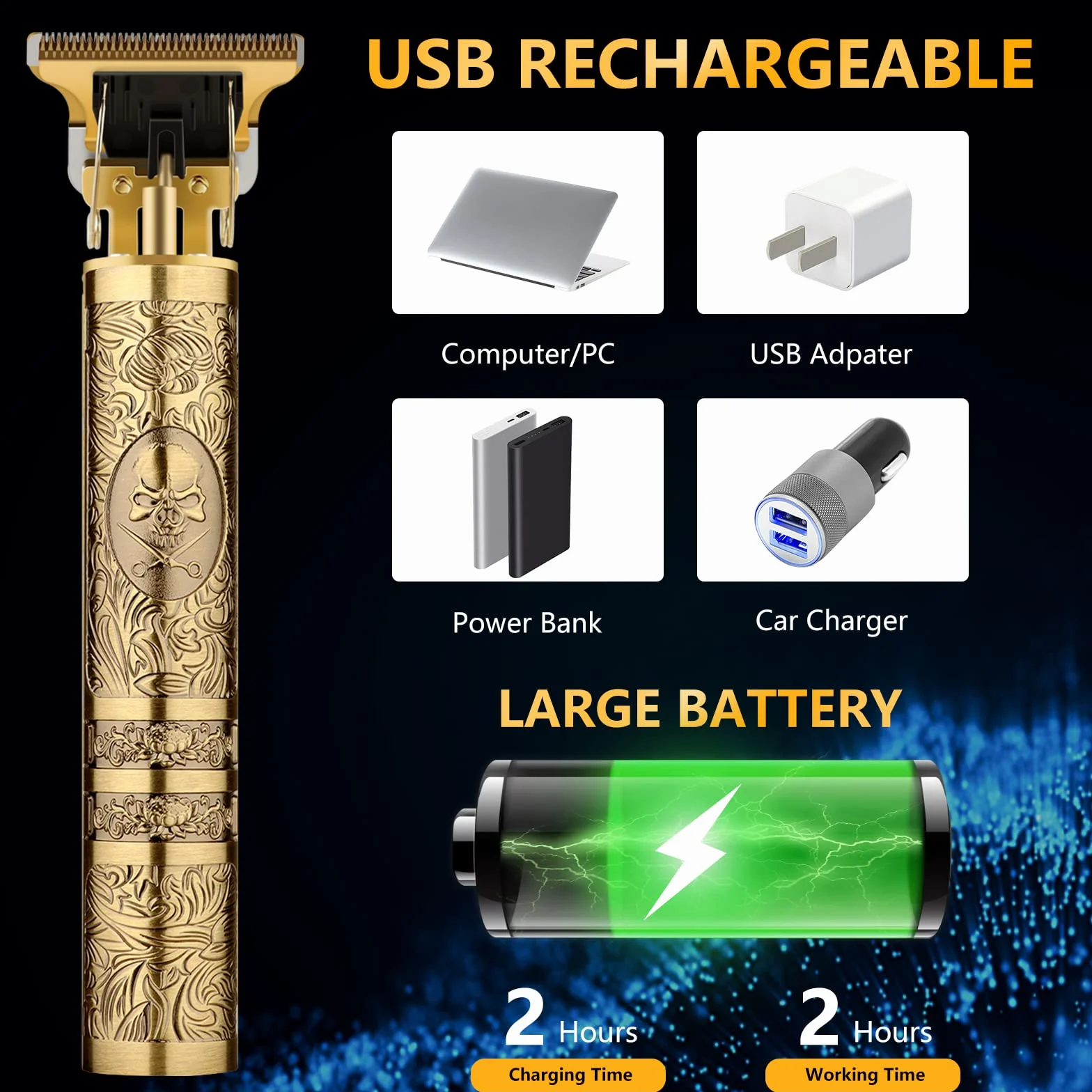 Profesional Cortapelos Hombre Recortadora Eléctrica Inalámbrica Carga Rápida USB Maquina Cortar Pelo Barba