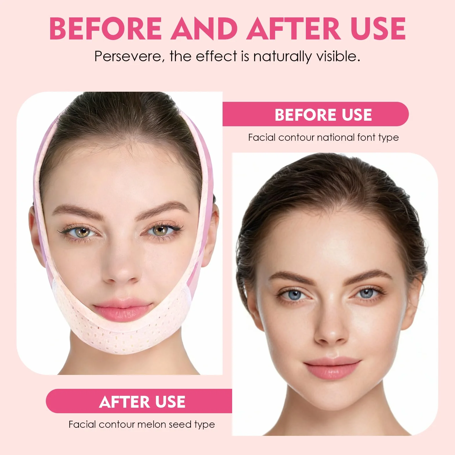 V Line Lifting Mask Faja Facial Reductor Doble Barbilla Reutilizable Correa Adelgazante Banda Ajuste Cara V Liftings Reafirmante Rosa