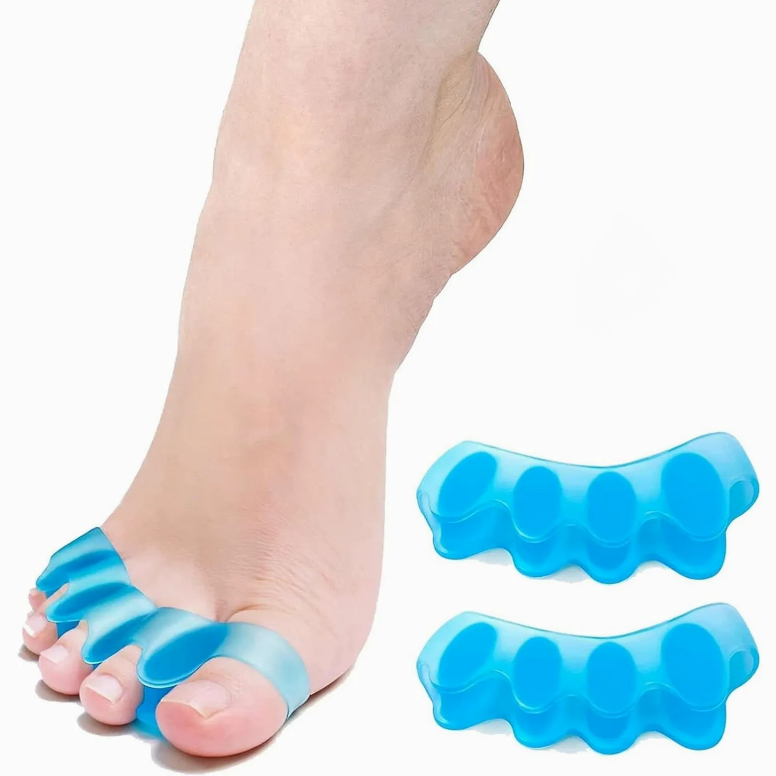 Separador de dedos, corrector de dedo gordo de silicona, alivia el dolor de pies, dedos en martillo, juanetes y dedos rizados, 1 par de separadores de dedos ajustables negros tanto para hombres como