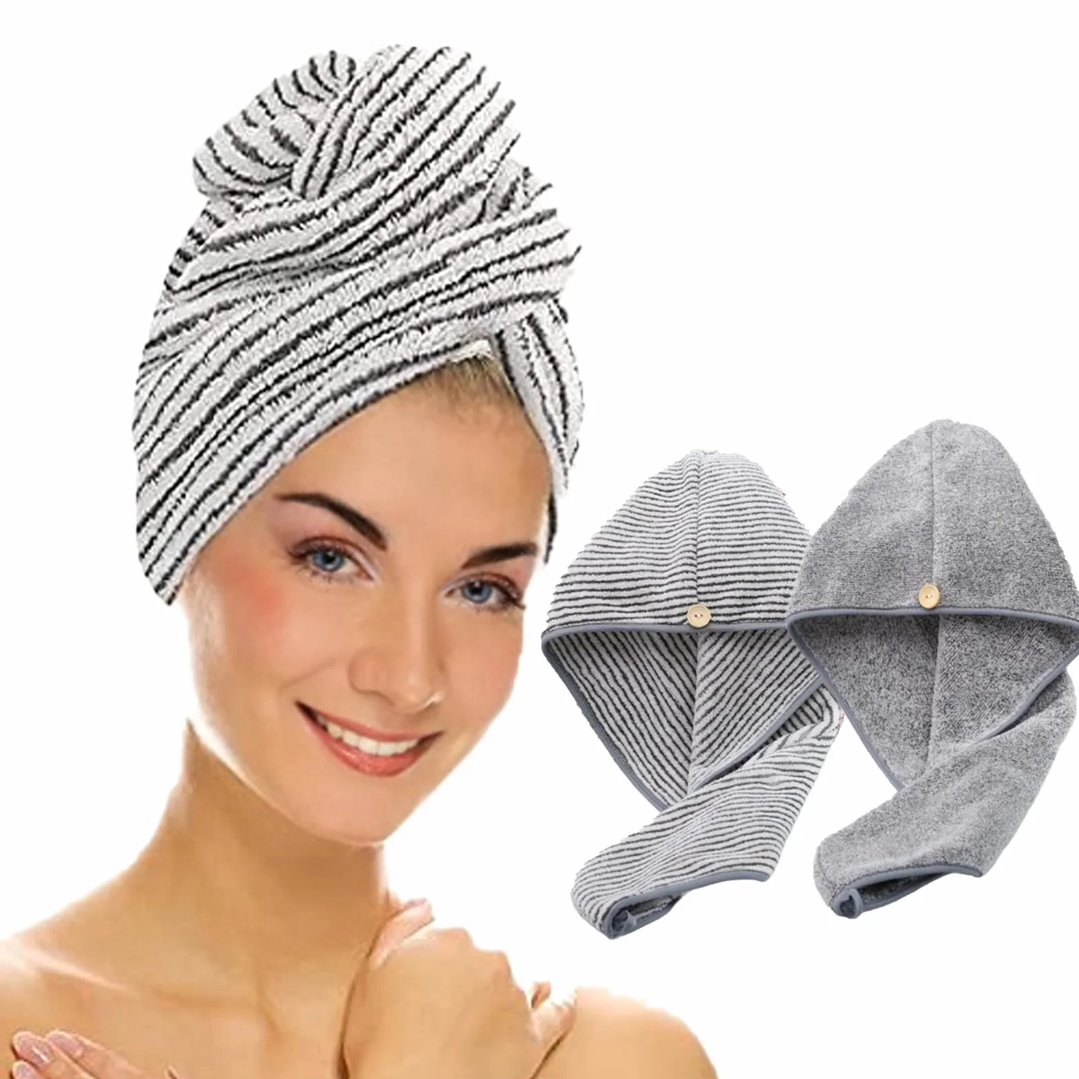Toalla Microfibra Pelo Rizado Anti Frizz Secado Rápido 2 Piezas