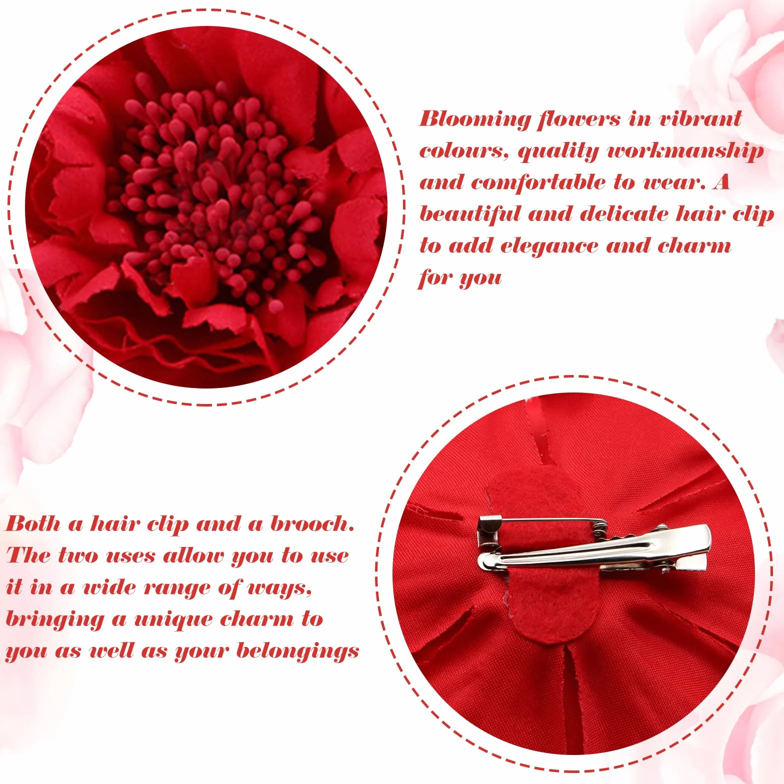 VEGCOO 8 Clips Pelo Flor, Horquillas Peonía Rojo para Mujer Feria Abril Sevillana