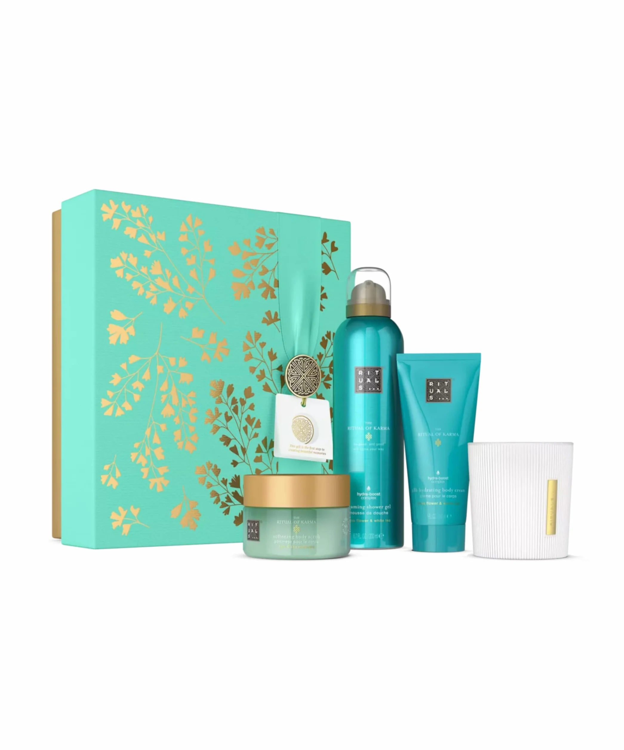 RITUALS Caja de regalo The Ritual of Karma, Medium - Set de baño con productos para el cuidado de la piel con loto y té blanco - Propiedades nutritivas y reconfortantes