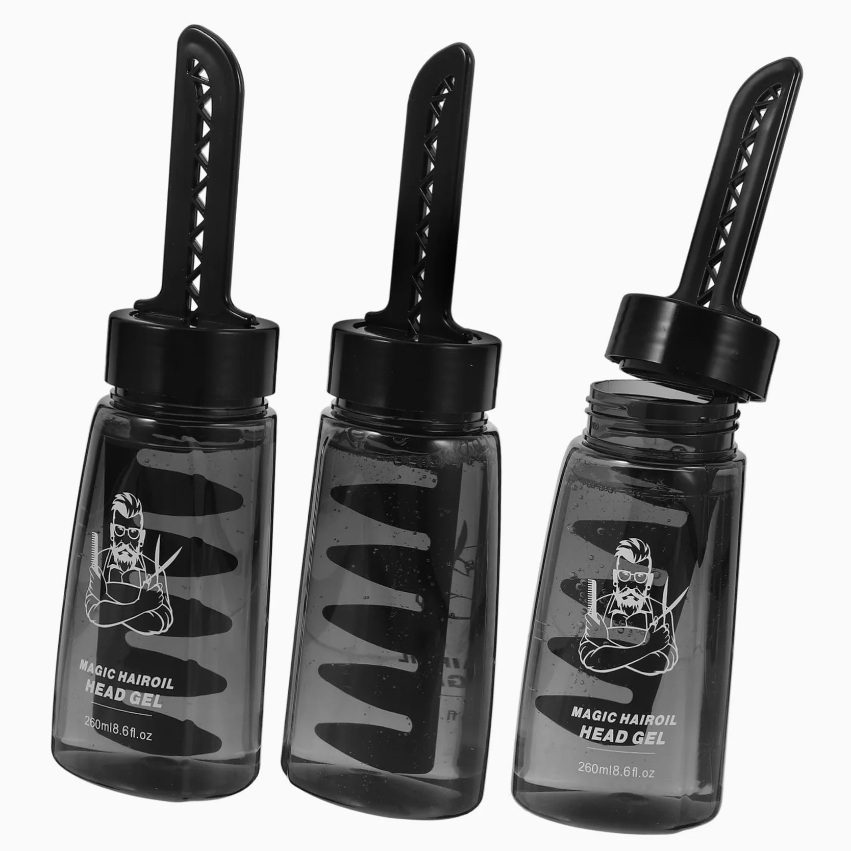Didiseaon Botella Aplicadora de Gel para Peinar el Cabello Negro 260ml Pack de 3 Piezas Plástico Ligero y Portátil para Estilistas y Hombres