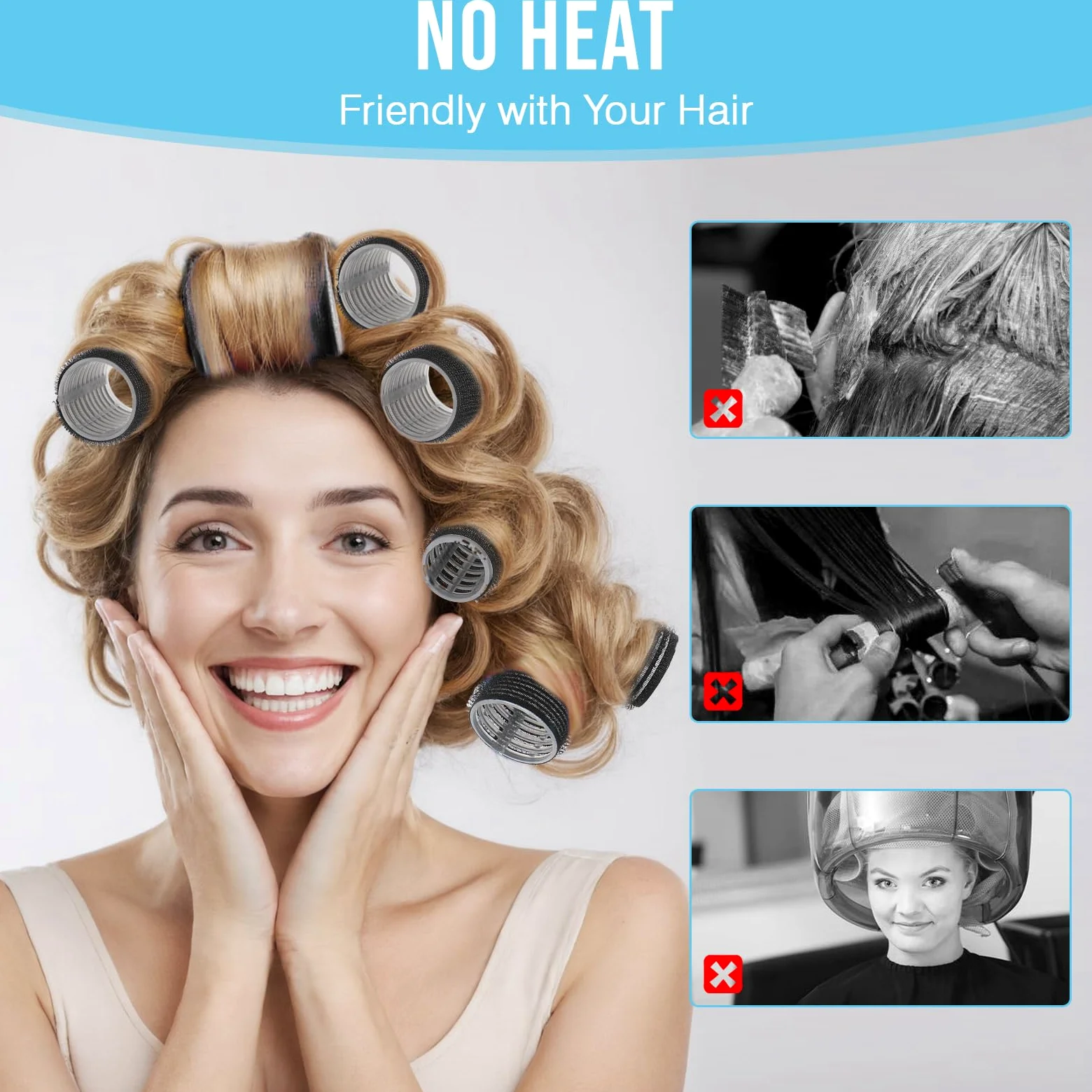 Kit de rodillos de pelo sin calor, 3 tamaños (0.8 pulgadas, 1.2 pulgadas, 1.57 pulgadas) para cabello corto/mediano | 36 rodillos + 12 clips + 1 peine | Rizadores sin calor para ondas nocturnas
