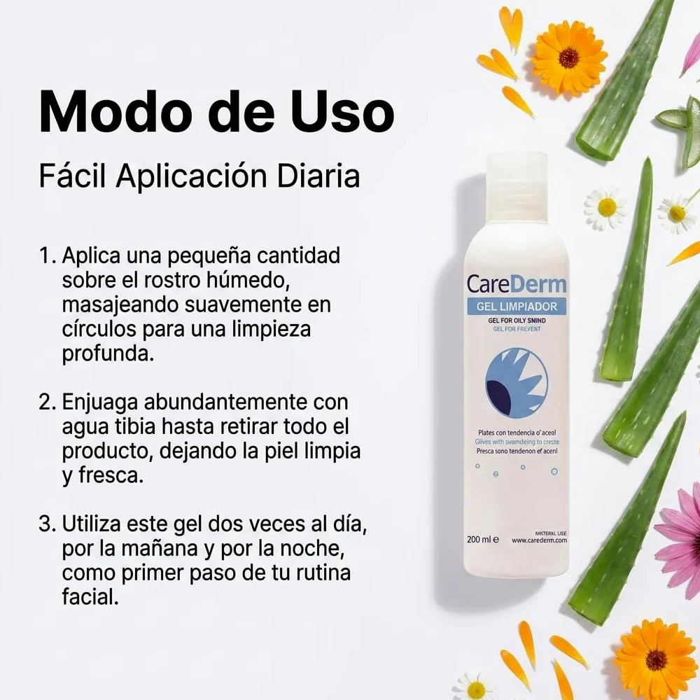 Carederm Gel Limpiador Pack | Gel Limpiador Facial para Piel Grasa, Acneica y con Seborrea | Con Aloe Vera | Caléndula | Echinacea y Manzanilla | Limpieza Profunda | Acción Seborreguladora (X3)