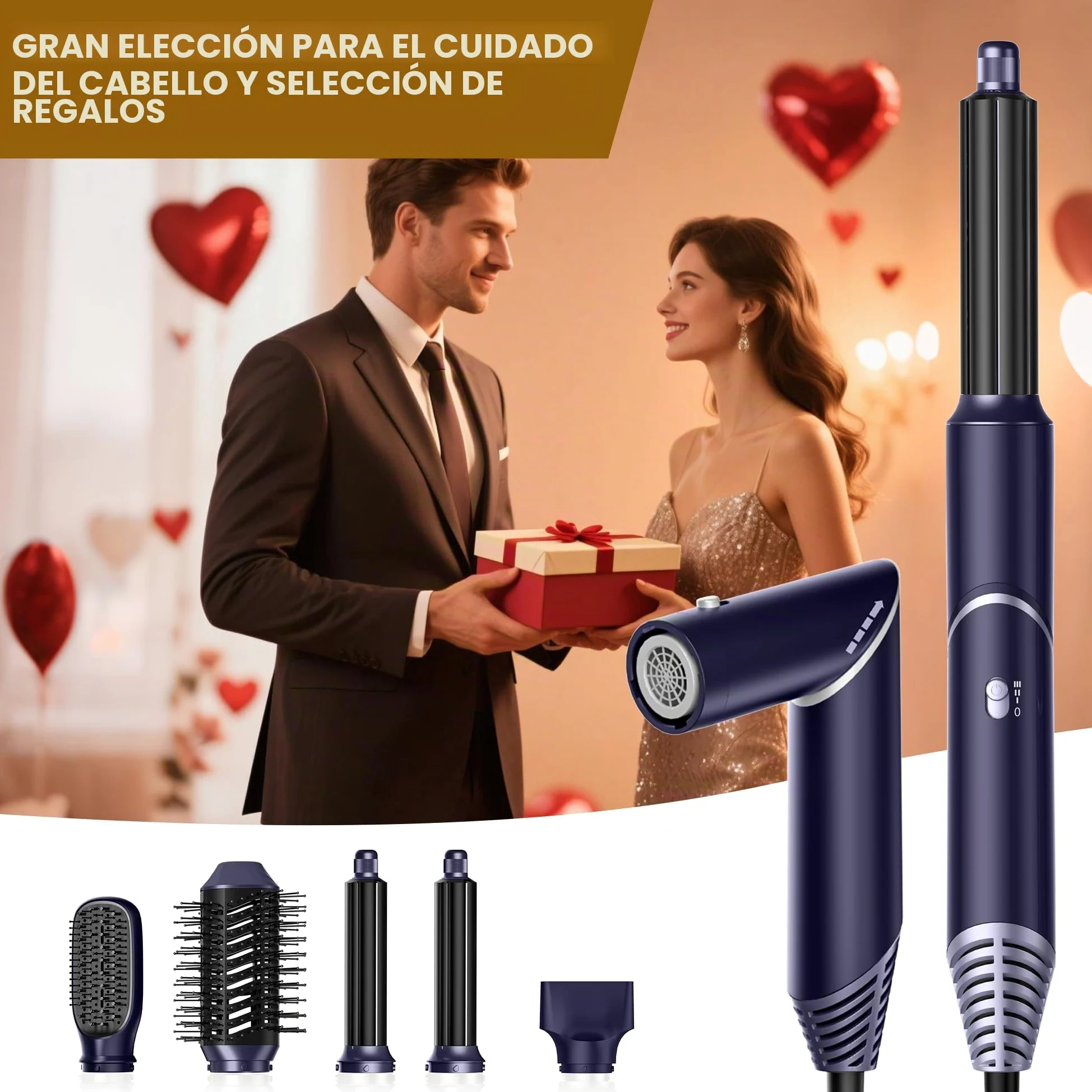 UKLISS 5 en 1 Airstyler con 60.000 rpm secador de pelo multifuncional de aire caliente rulos redondo cepillo de aire caliente cepillo de aire caliente cepillo de pelo cepillo rizador pelo cepillo pelo