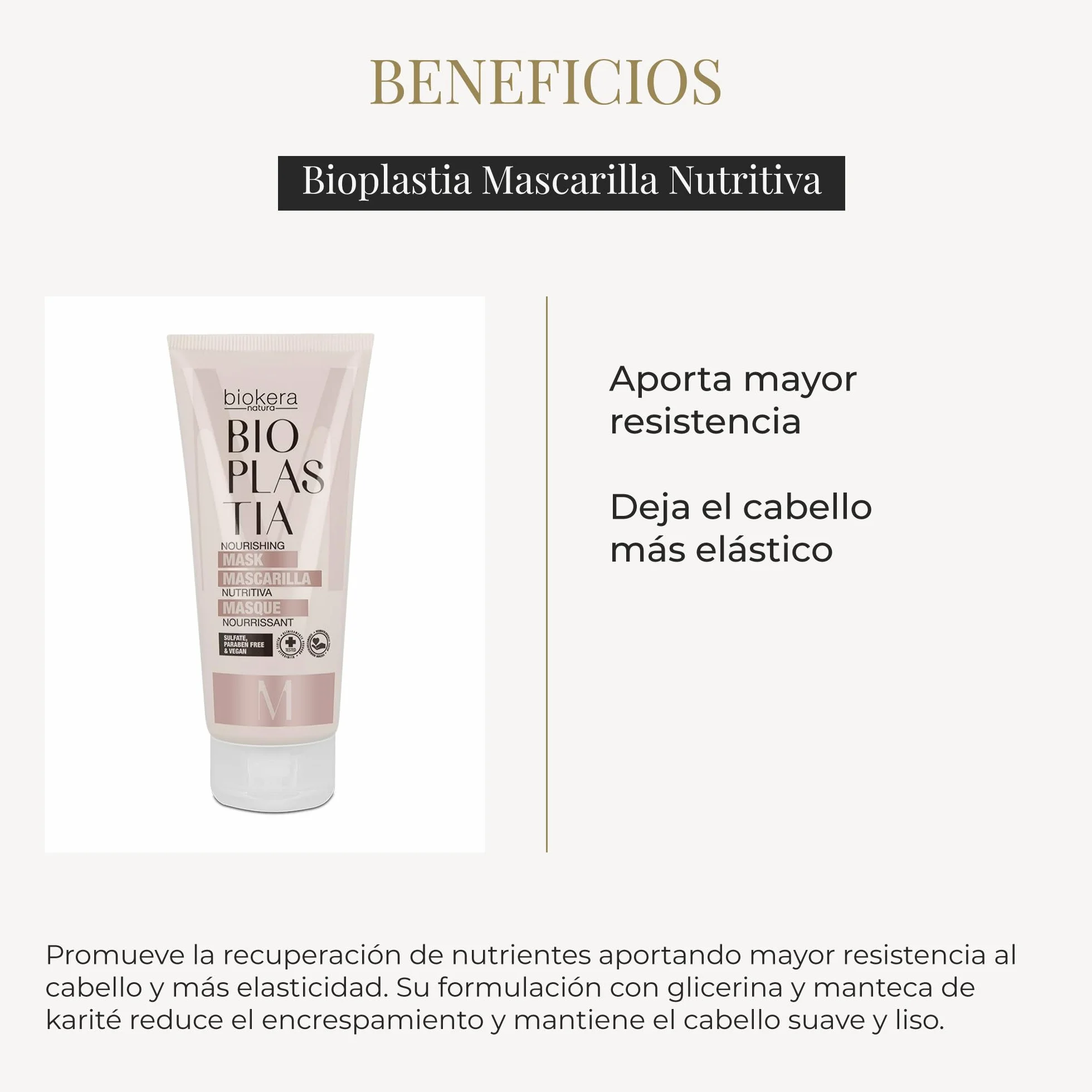 Biokera Bioplastia Mascarilla Nutritiva Pelo 200 ml Keratina Vegana Aceite de Semilla de Manketti Antiencrespamiento