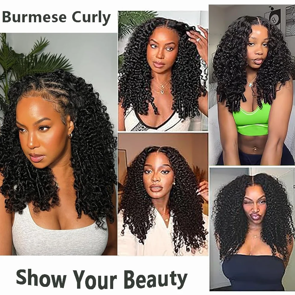 Extensiones de pelo humano de Burmese Rizado #1B 242628 | Extensiones de cabello humano Natural Black 3 paquetes de 100 g/PC 300 g Total Double Weft para mujeres