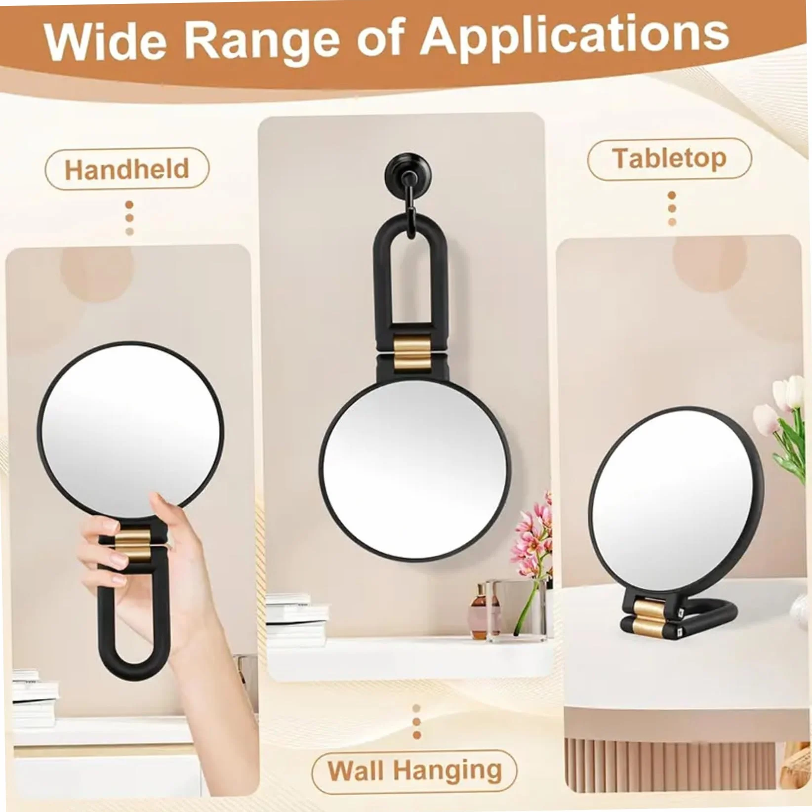 Espejo de aumento 50X doble cara con mango ajustable 360° montaje pared mano mesa