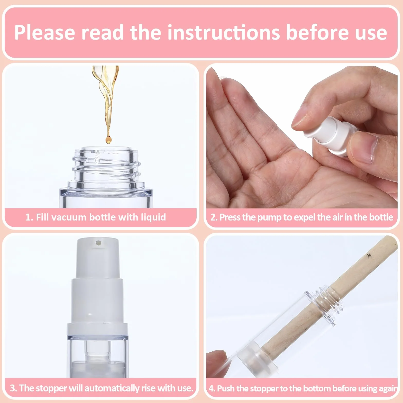 Botellas Vacías Sin Aire 10 ml, Envases de Loción al Vacío Recargables, Dispensador de Crema para Viaje Cosmética