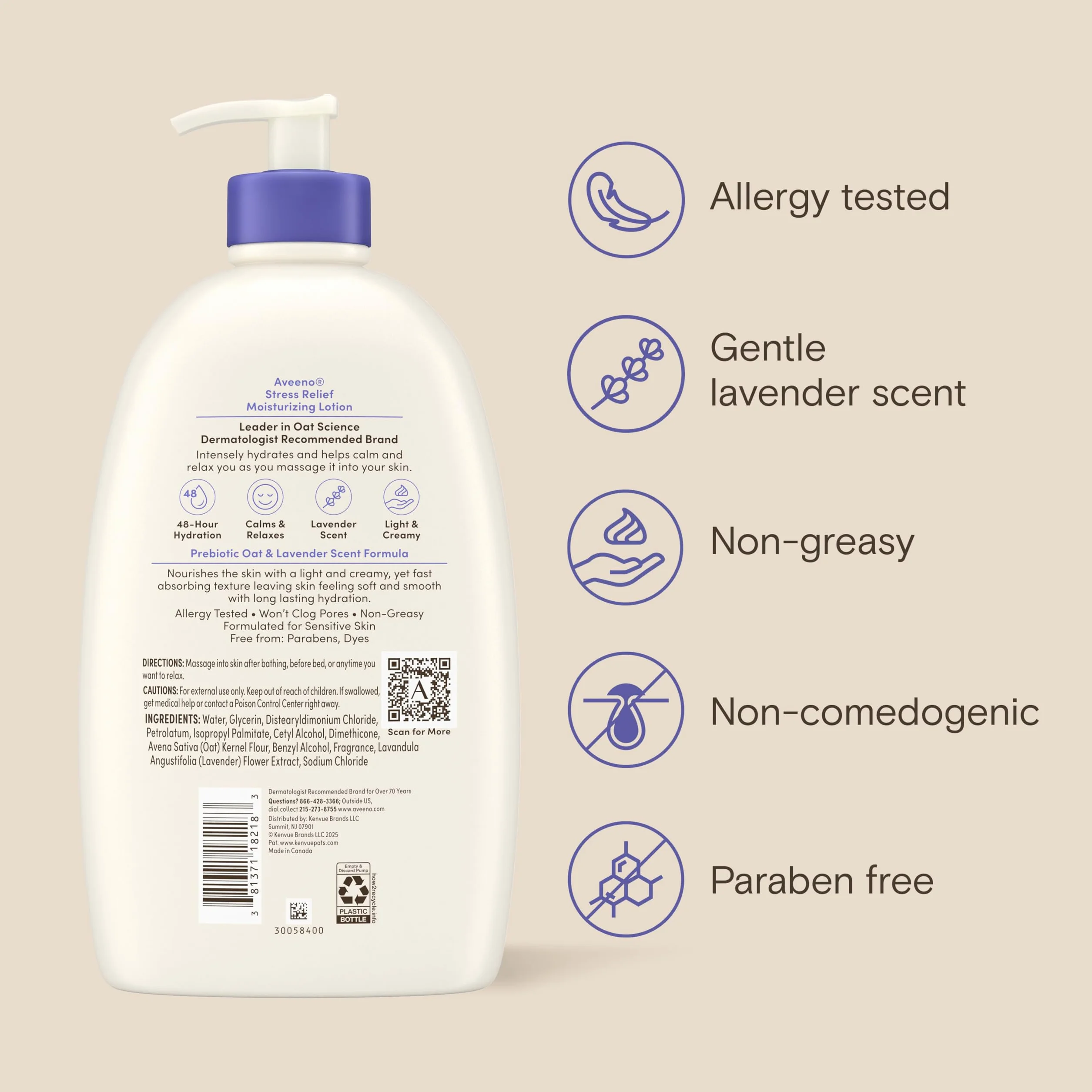 Aveeno Stress Relief Moisturizing Body Lotion with Lavender, Natural Oatmeal and Chamomile & Ylang-Ylang Essential Oils to Calm & Relax, 33 fl. oz