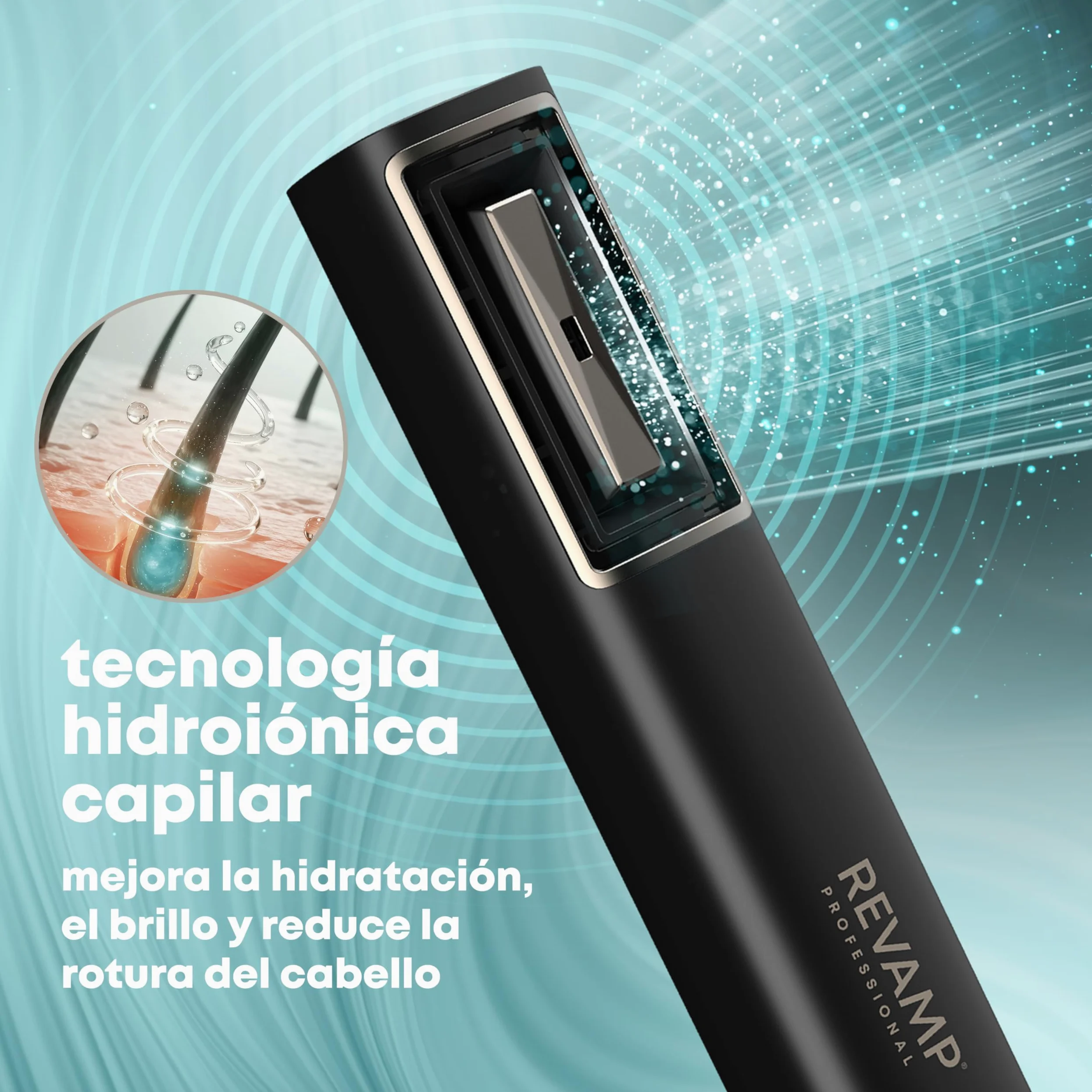 REVAMP HydroShine Air Cepillo Secador 3 en 1 - Hydro Ion | Cepillo Alisador, Profesional, Hidratación y Brillo, Estilizador de Aire, Accesorios, Ultraligero