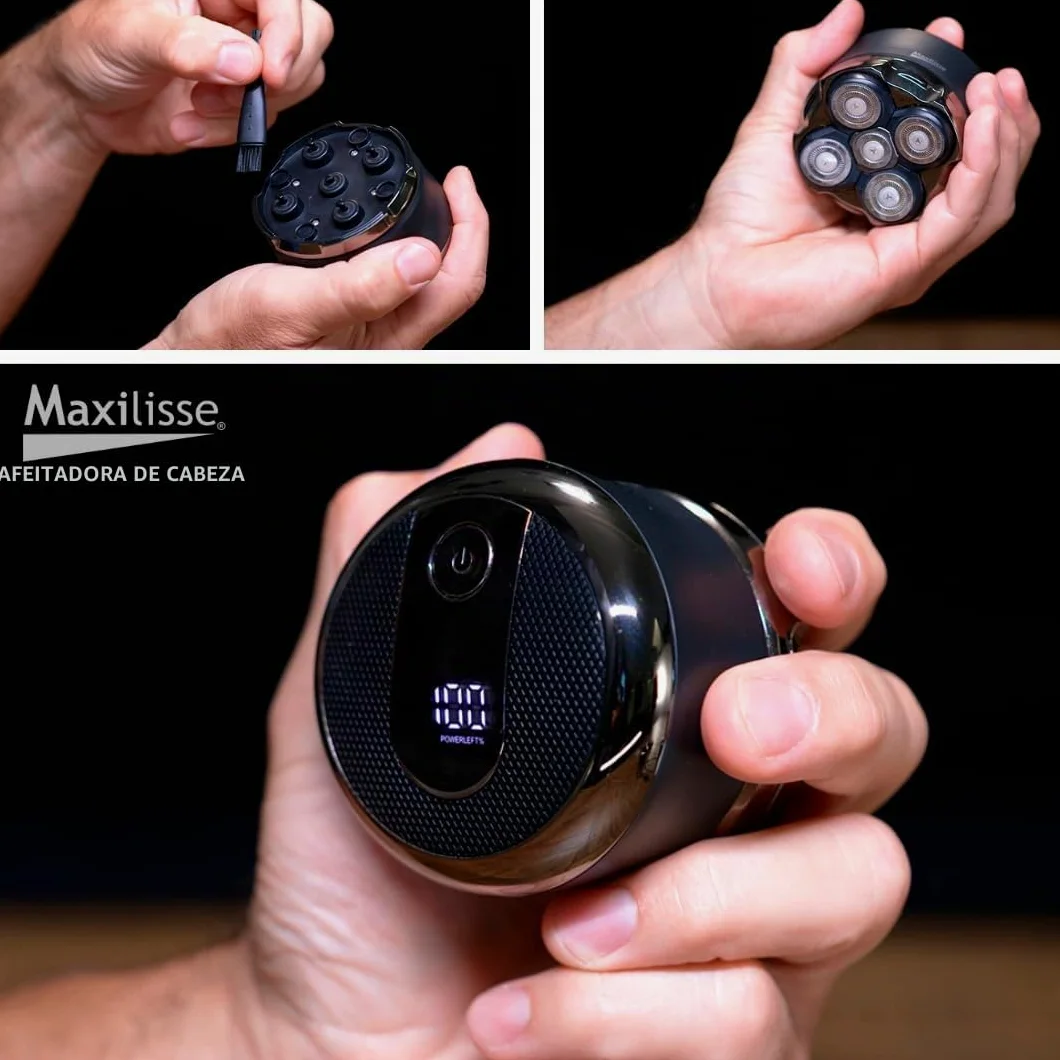 MAXILISSE Head Shaver – Afeitadora Eléctrica para Cabeza Hombre 5 Cabezales Flotantes | Máquina de Afeitar Recargable, Inalámbrica, Ergonómica, Cuchillas de Acero Inoxidable