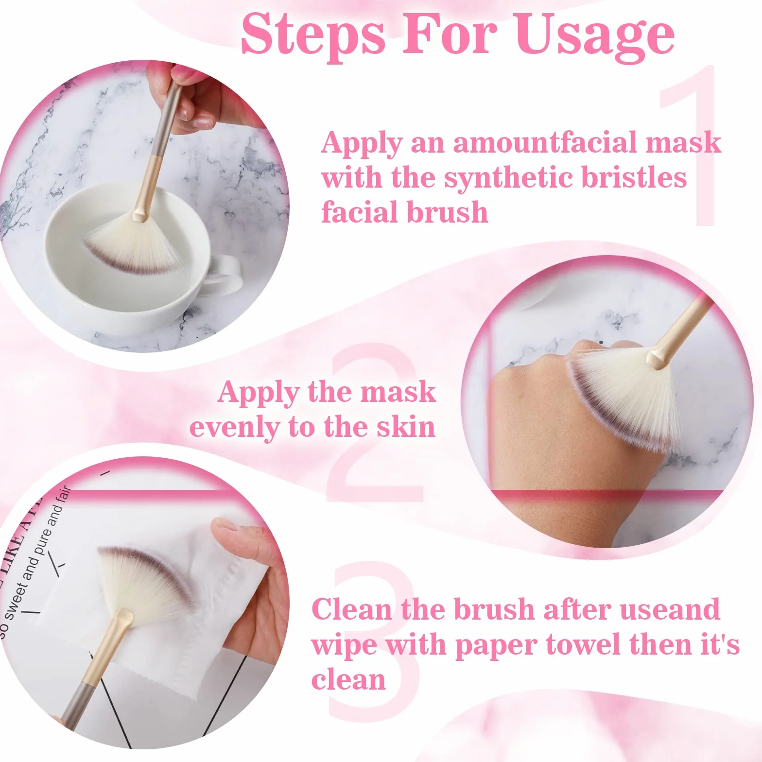 Cepillos de abanico para tratamientos faciales, suaves aplicadores para máscara de barro y crema
