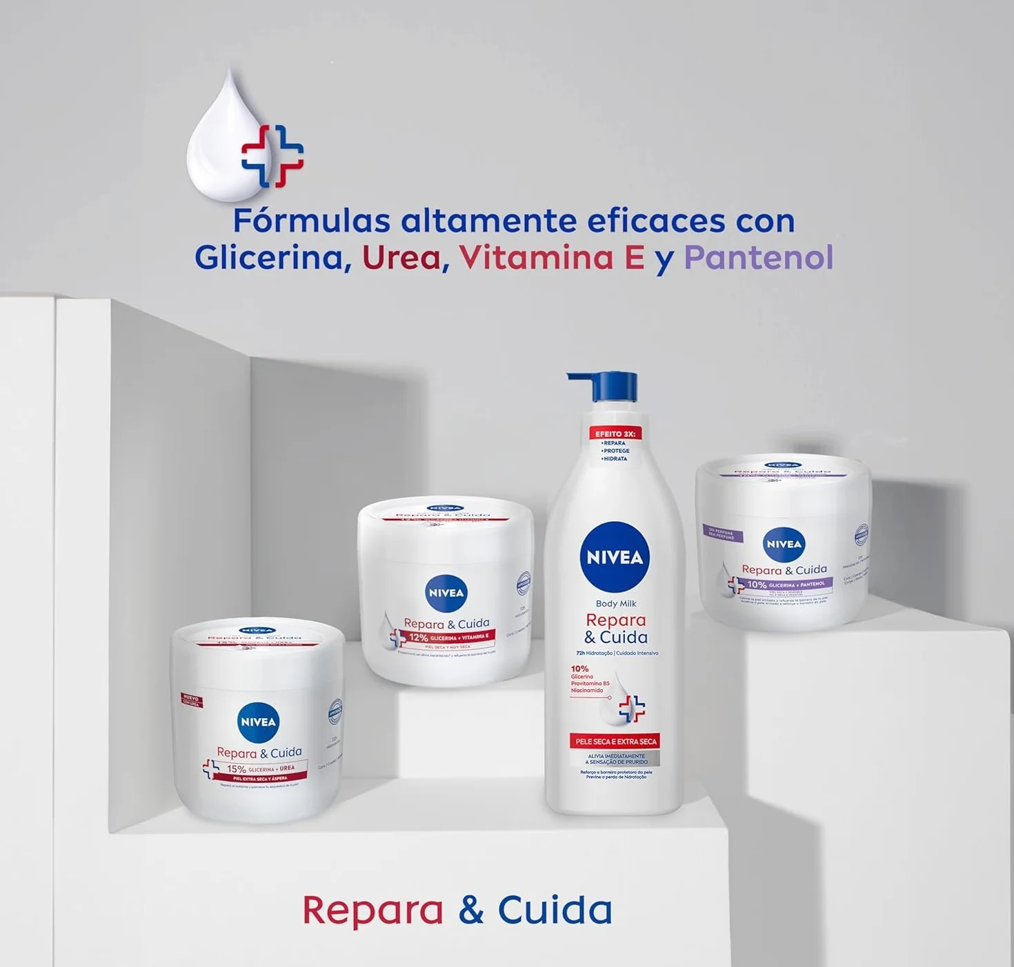 NIVEA Repara & Cuida Crema hidratante corporal 400 ml con glicerina y urea, 72 h hidratación para piel extra seca
