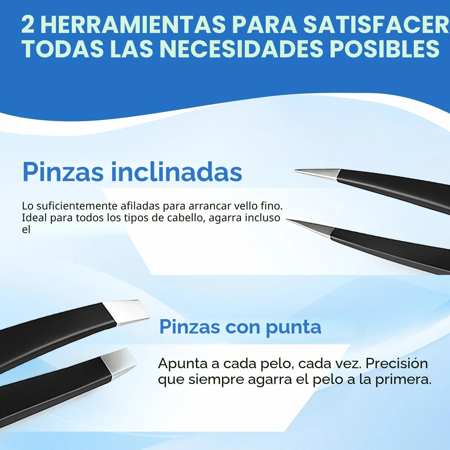 Pinzas profesionales acero inoxidable cejas mujer 2 unidades negro