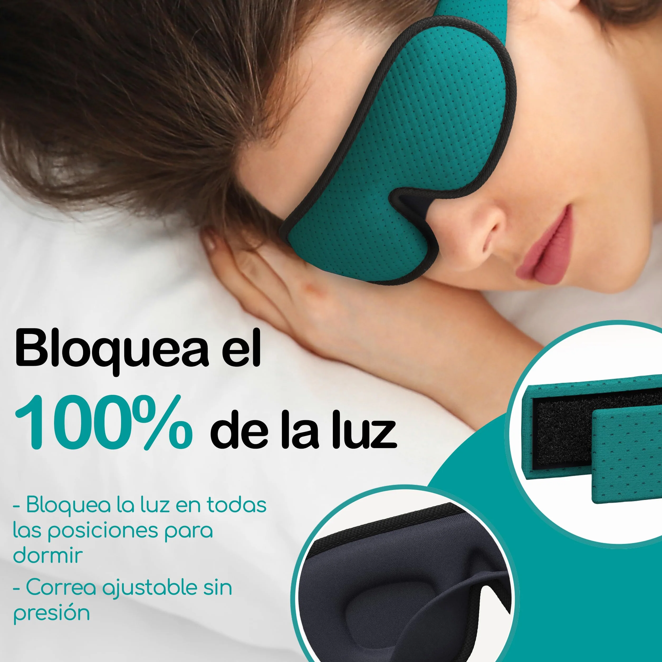 Antifaz para Dormir 3D Oscuridad Total 4pc, Ajustable de Malla Transpirable para Mujer y Hombre