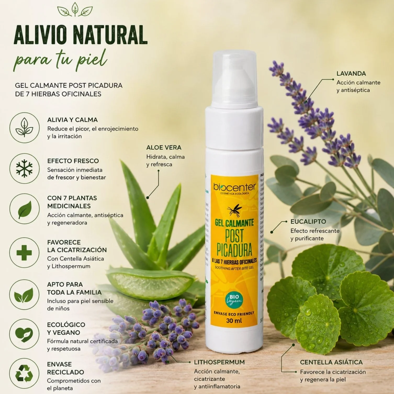 Biocenter Gel Calmante Post Picadura Natural Alivio Inmediato Picaduras Irritaciones Piel