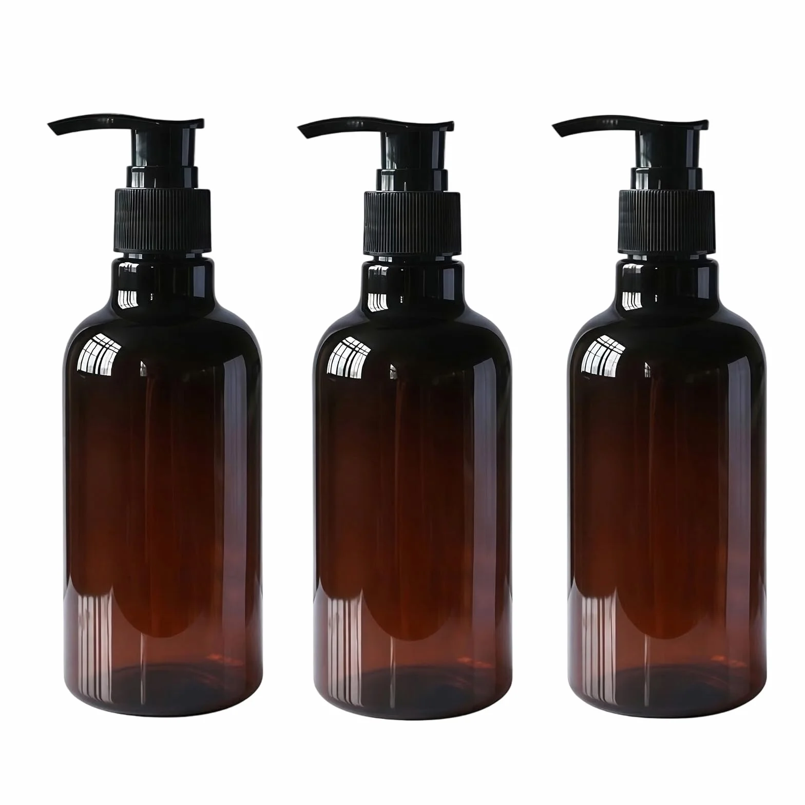 3 Botellas Recargables de plástico de 250ml Color marrón ámbar con Bomba Negra vacía envases de artículos de tocador para champú acondicionador de Pelo Gel de Ducha dispensadores de lociones