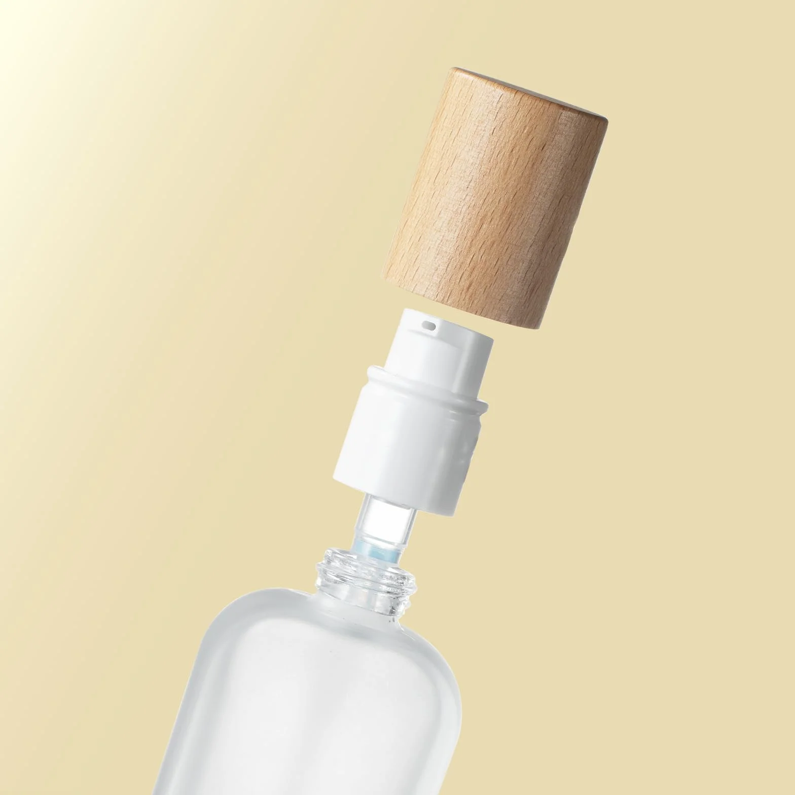 4 Piezas 30ml Bote Airless, Dispensador de Bomba de Vidrio, Botella Vacía de Viaje Con Tapa de Madera Para Crema Cosmética, Con Embudo