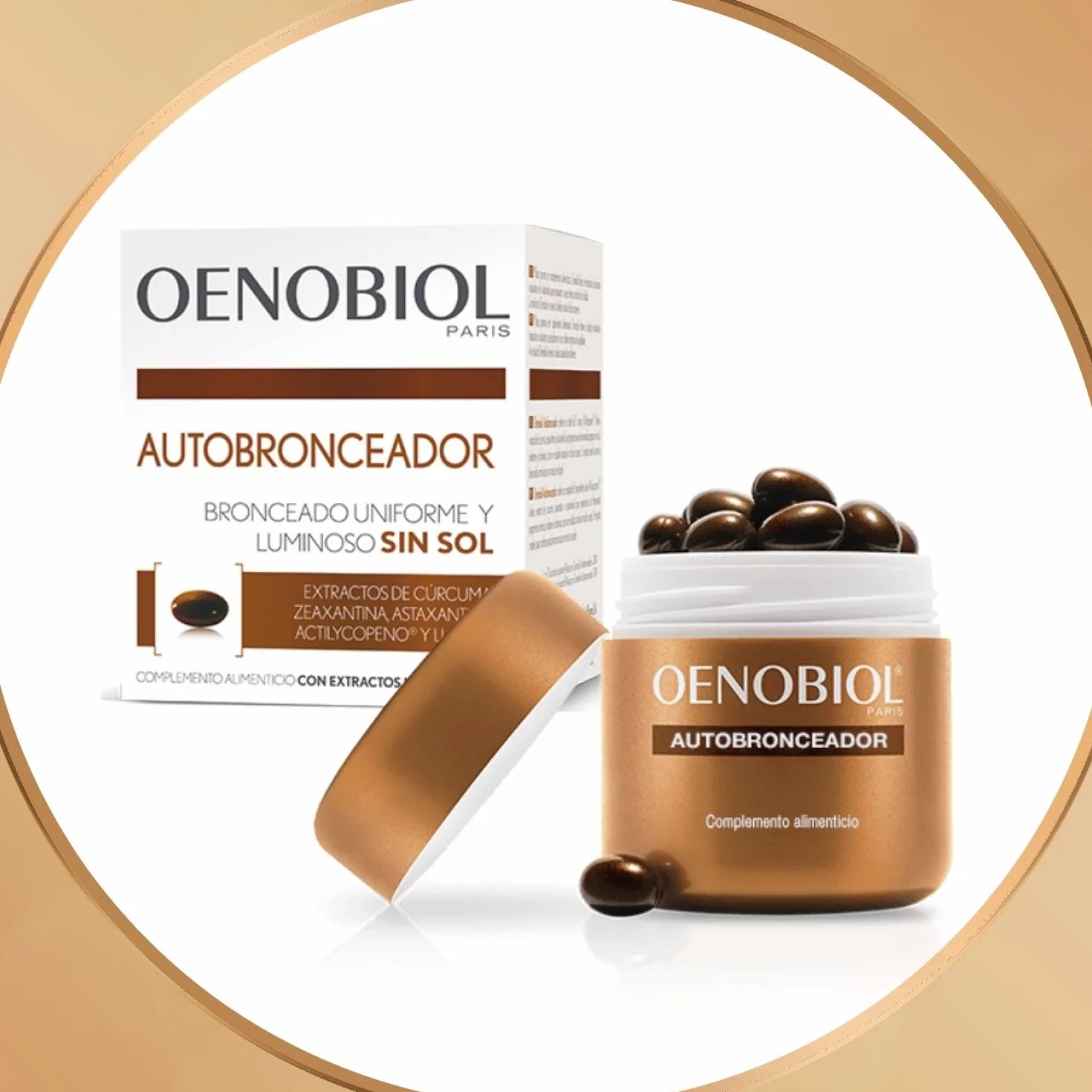 Oenobiol Autobronceador Triplo - Bronceador facial y corporal sin sol - Complemento alimenticio con cúrcuma, licopeno y luteína - 90 cápsulas