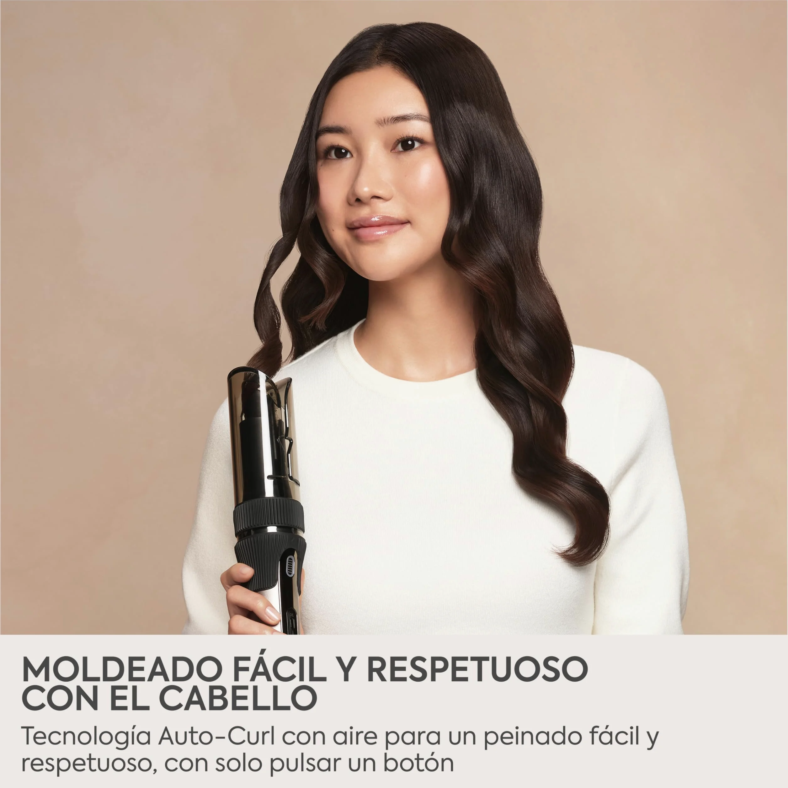 BaByliss Style Secret Air Moldeador Automático – Tenacilla 25 mm, Opción calor o aire, 48 opciones de peinados (rizos, ondas o movimiento), Cabello corto y largo, Rizador fácil de usar, C6686E