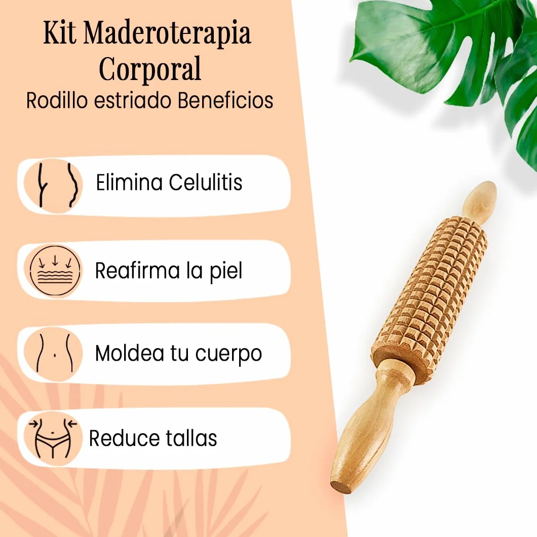 Kit Maderoterapia Anticelulítica | Kit Maderoterapia Corporal | Kit Compuesto de 6 Elementos Fabricados en Madera de Pino y Loto Natural | Diseños Exclusivos Maderoterapia Estética España