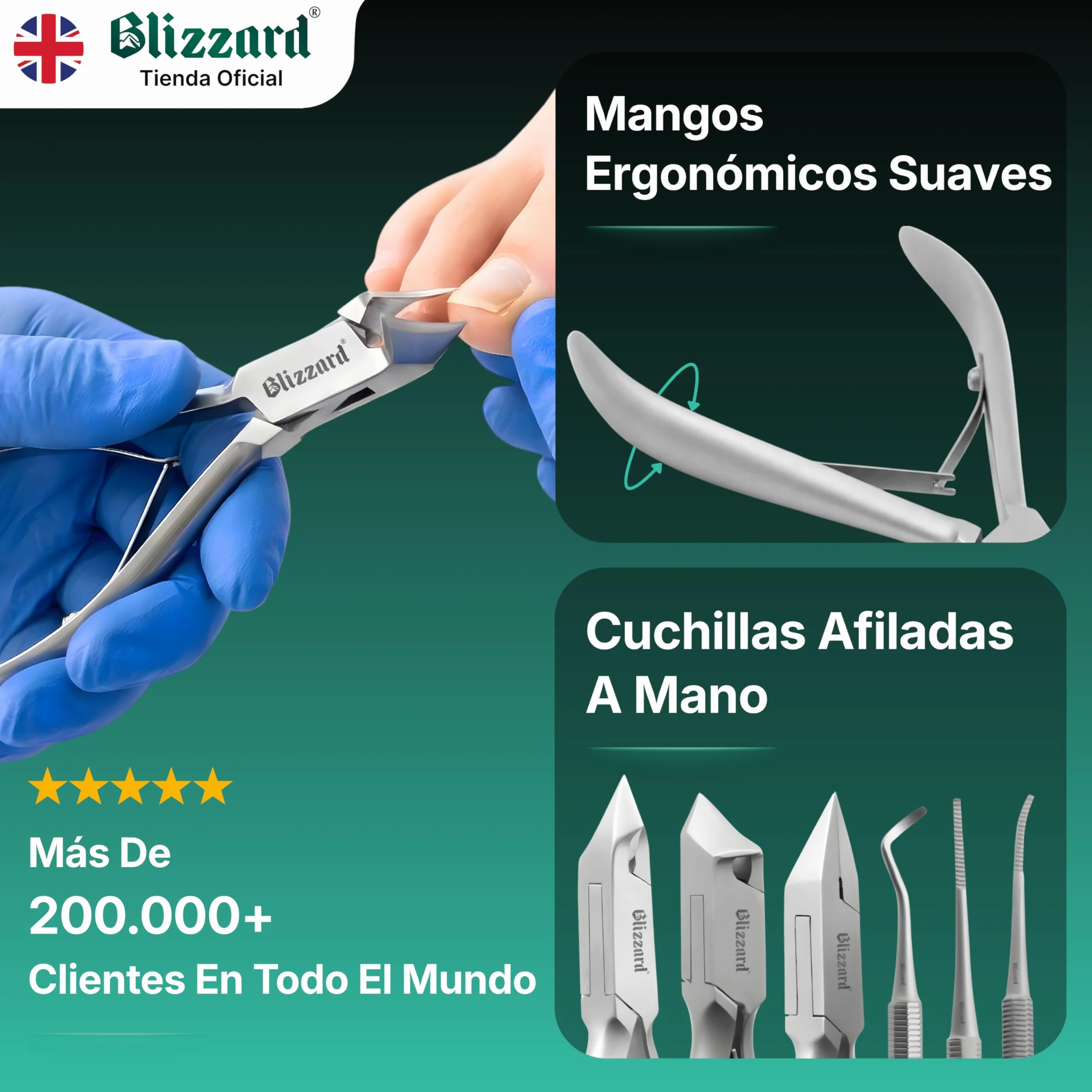 Blizzard Set de Podología Profesional 5 Piezas - Kit Pedicura para Uñas Gruesas y Encarnadas - Herramientas de Acero Inoxidable con Cortaúñas Alicates Cortacutículas Lima Elevador Podología Completo