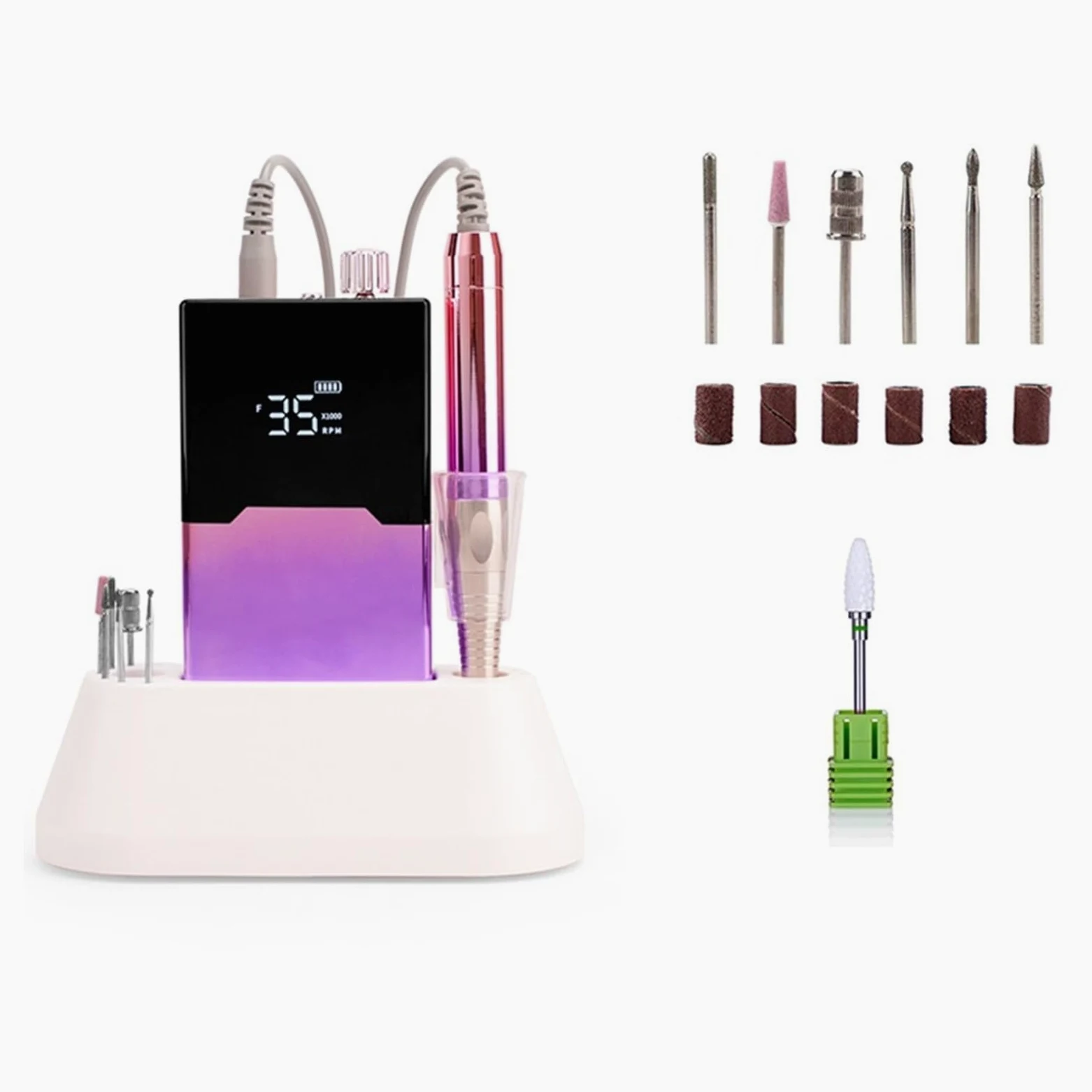 Torno de Uñas Eléctrico, Lijadora de uñas eléctrica sin escobillas, 35000RPM, taladro de uñas portátil profesional for pulir, molino de torno recargable for manicura(Purple)