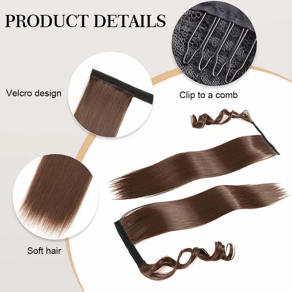 Cola de Caballo Extensiones 55 CM Pelo Natural Liso Postizo para Mujer Niña
