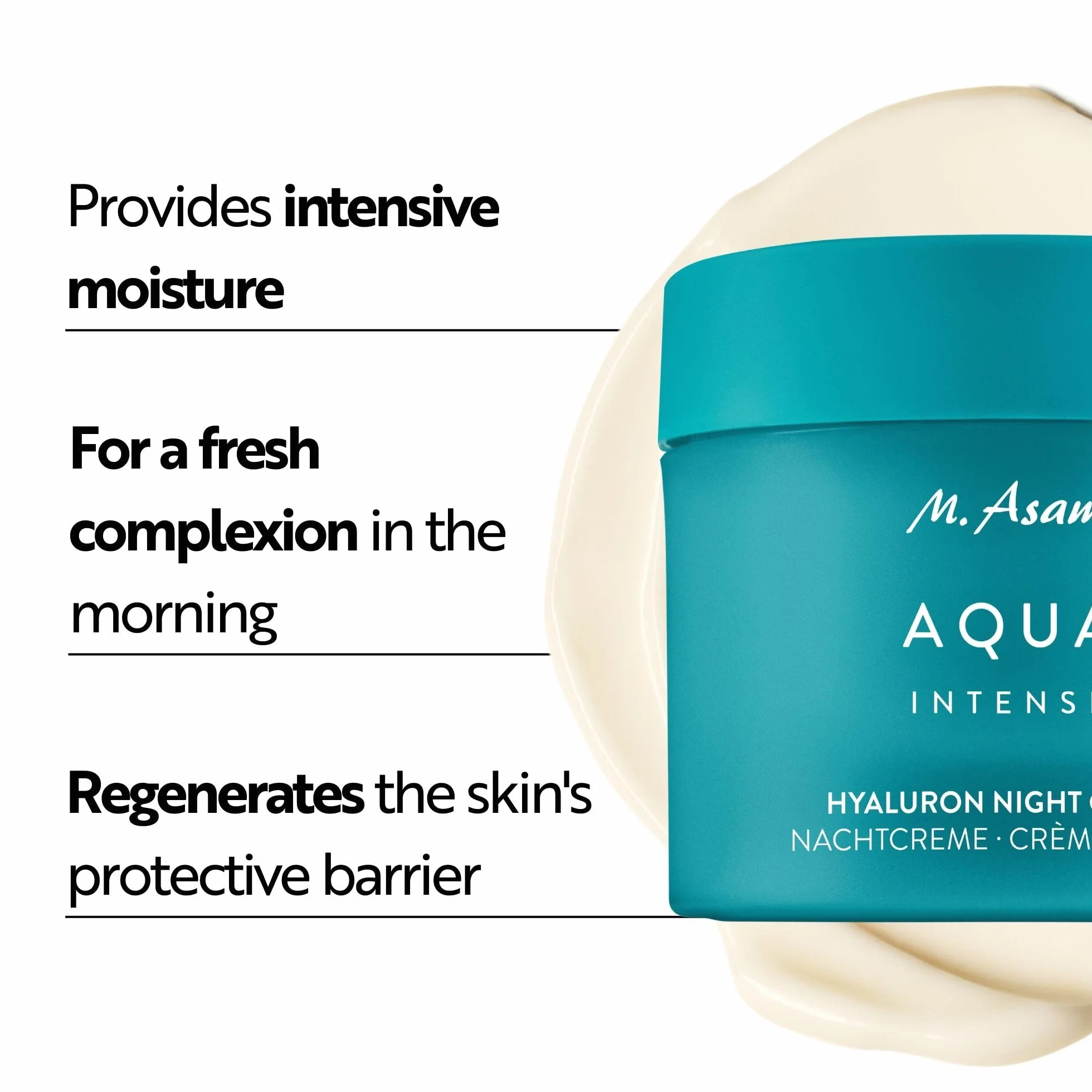 M. Asam Aqua Intense Crema de noche (100 ml) | Crema facial Hyaluron para hidratación intensa, regeneradora, con silicio y aceites vegetales