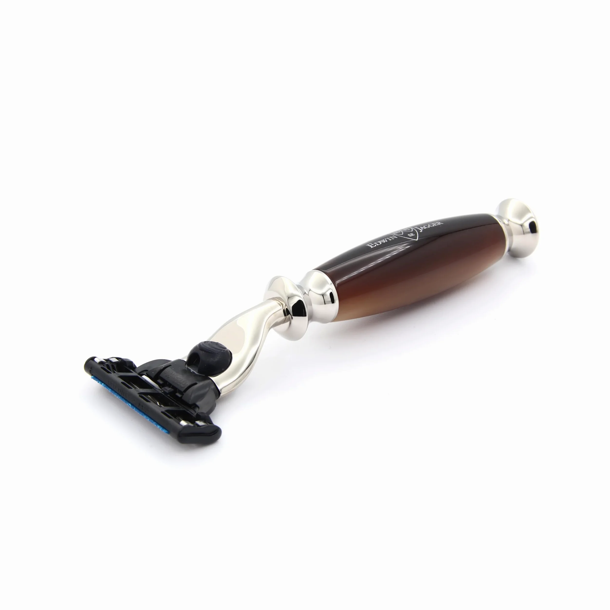 Edwin Jagger R352AMZ Maquinilla De Afeitar Mach 3 Clásica Con Mango Sintético Niquelado, Manual Y Reutilizable, Para Hombres Y Mujeres, Para Crema De Afeitar O Jabón (Imitación Cuerno)