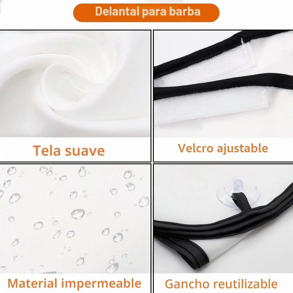 Delantal Barba Hombre Impermeable Antiadherente Recoge Pelos Barba con 2 Ventosas Blanco