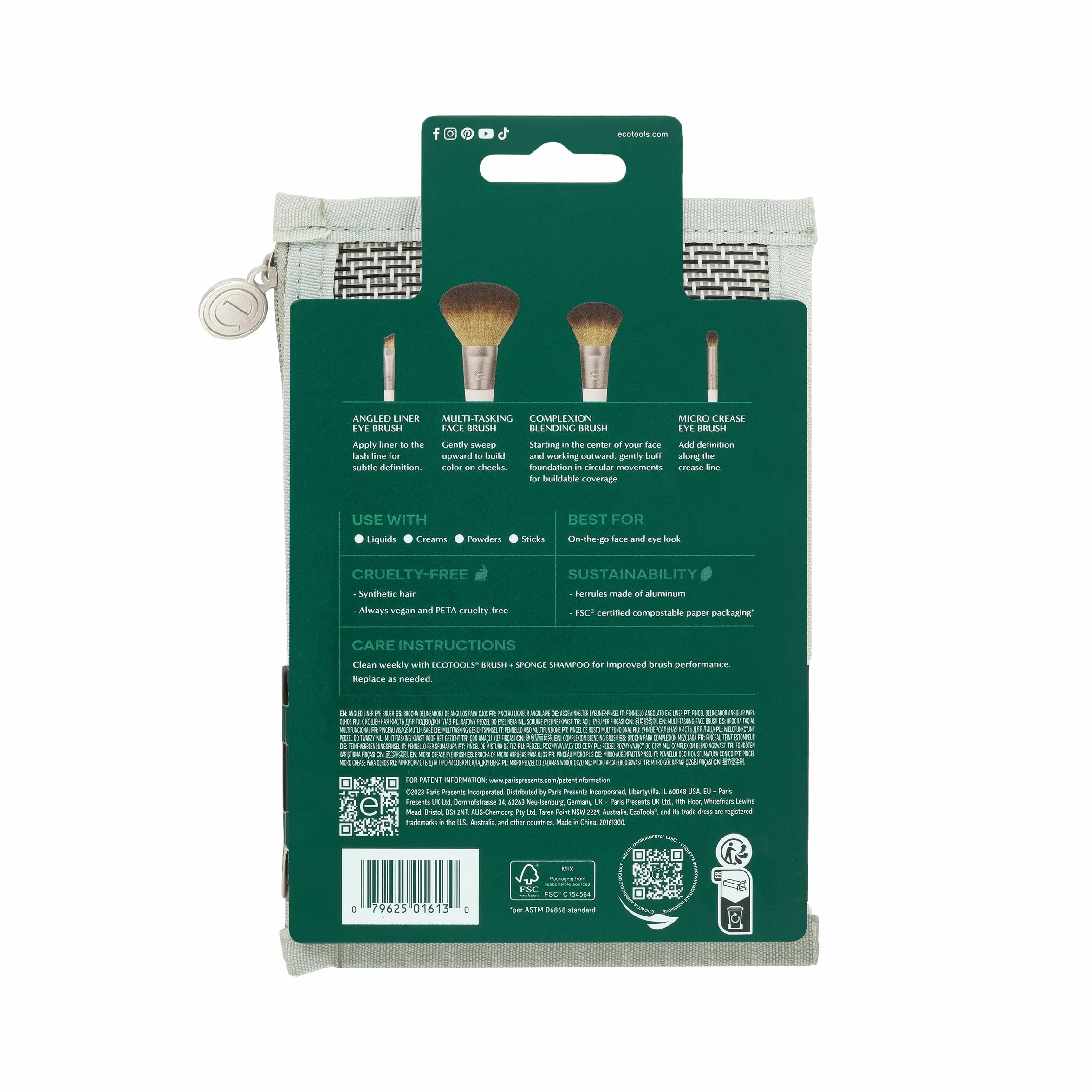 ECOTOOLS On-the-go style kit set de 4 brochas de Plástico neceser 21 g blanco
