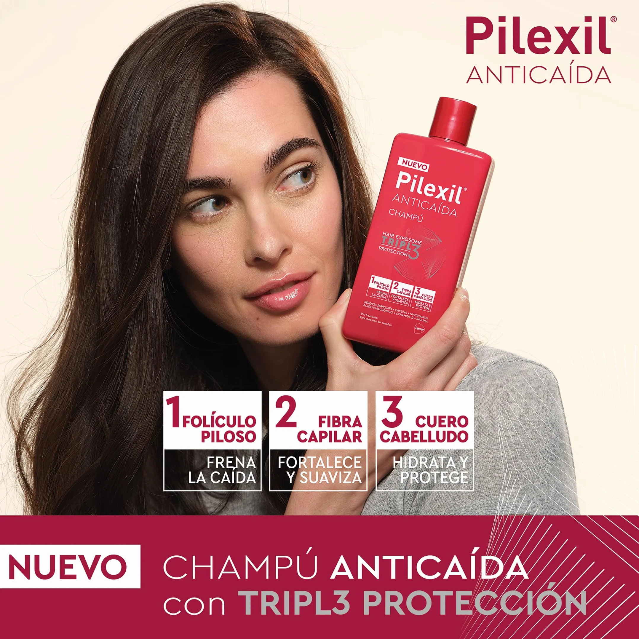 PILEXIL Champú Anticaída Triple Protection 900 ml Fortalece Suaviza Hidrata Cuero Cabelludo