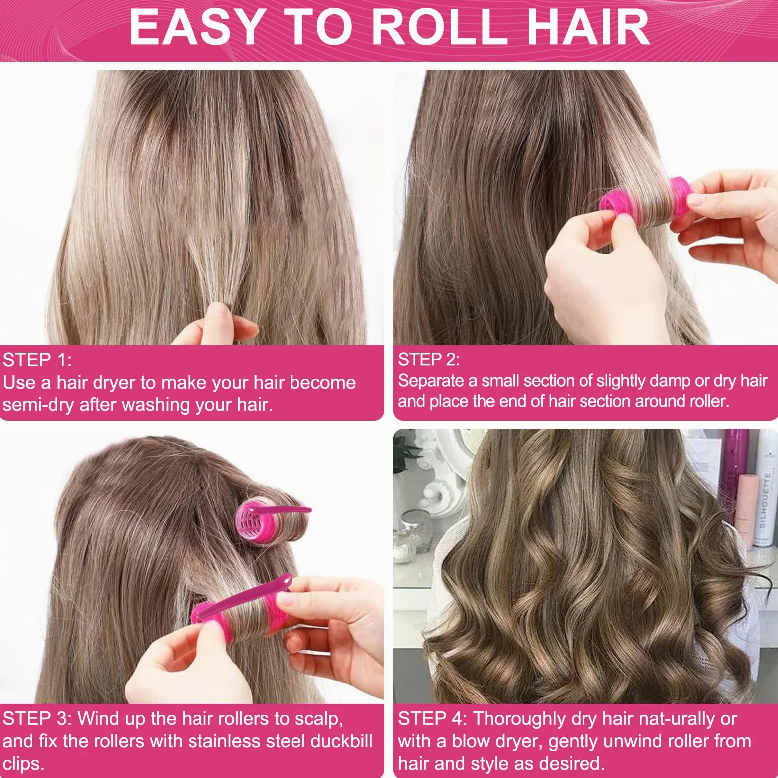 BESSEEK Rodillos para el cabello, paquete de 12 rizadores de peluquería de salón de belleza, peinado rizado para bricolaje, los colores pueden variar (mediano plus)