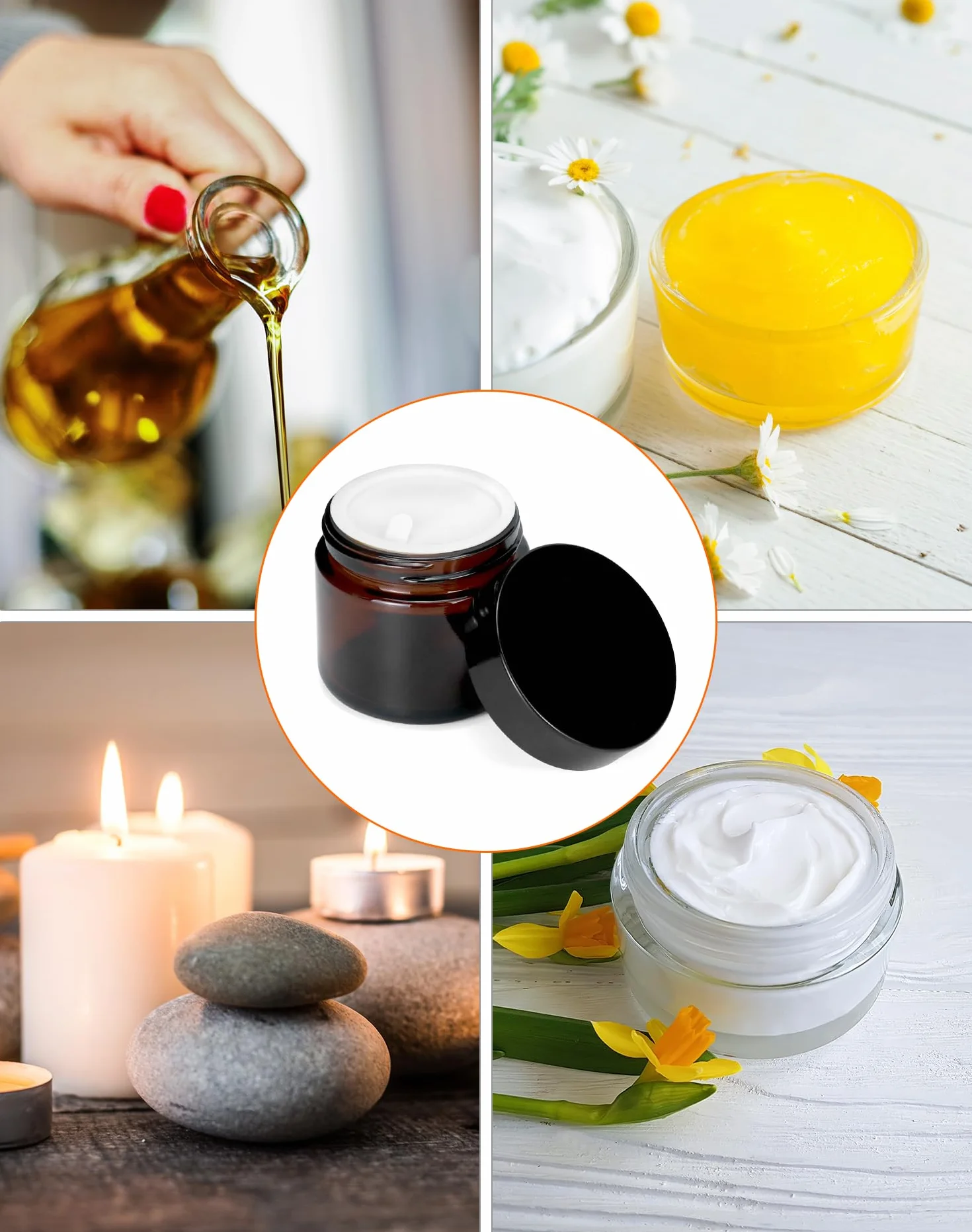 Frascos de vidrio ámbar 60 ml con tapas negras protección UV para aceites esenciales