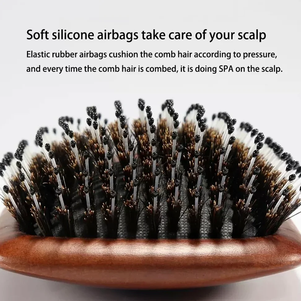Cepillo de pelo de cerdas de jabalí para mujeres y hombres, cepillo de cerdas naturales suaves para cabello fino y fino, restaura el brillo y la textura