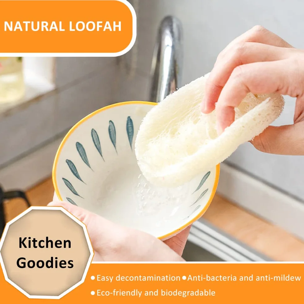 Natural Esponja Estropajo, Loofah Esponja 6 Piezas con Cordón, Ecológicas Biodegradables